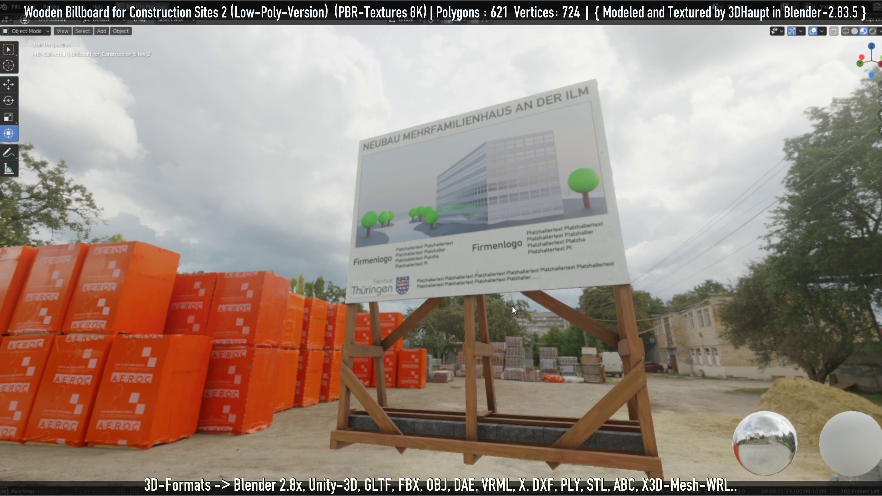 Wooden Billboard For Construction Sites 2 Low-poly 3D model_65