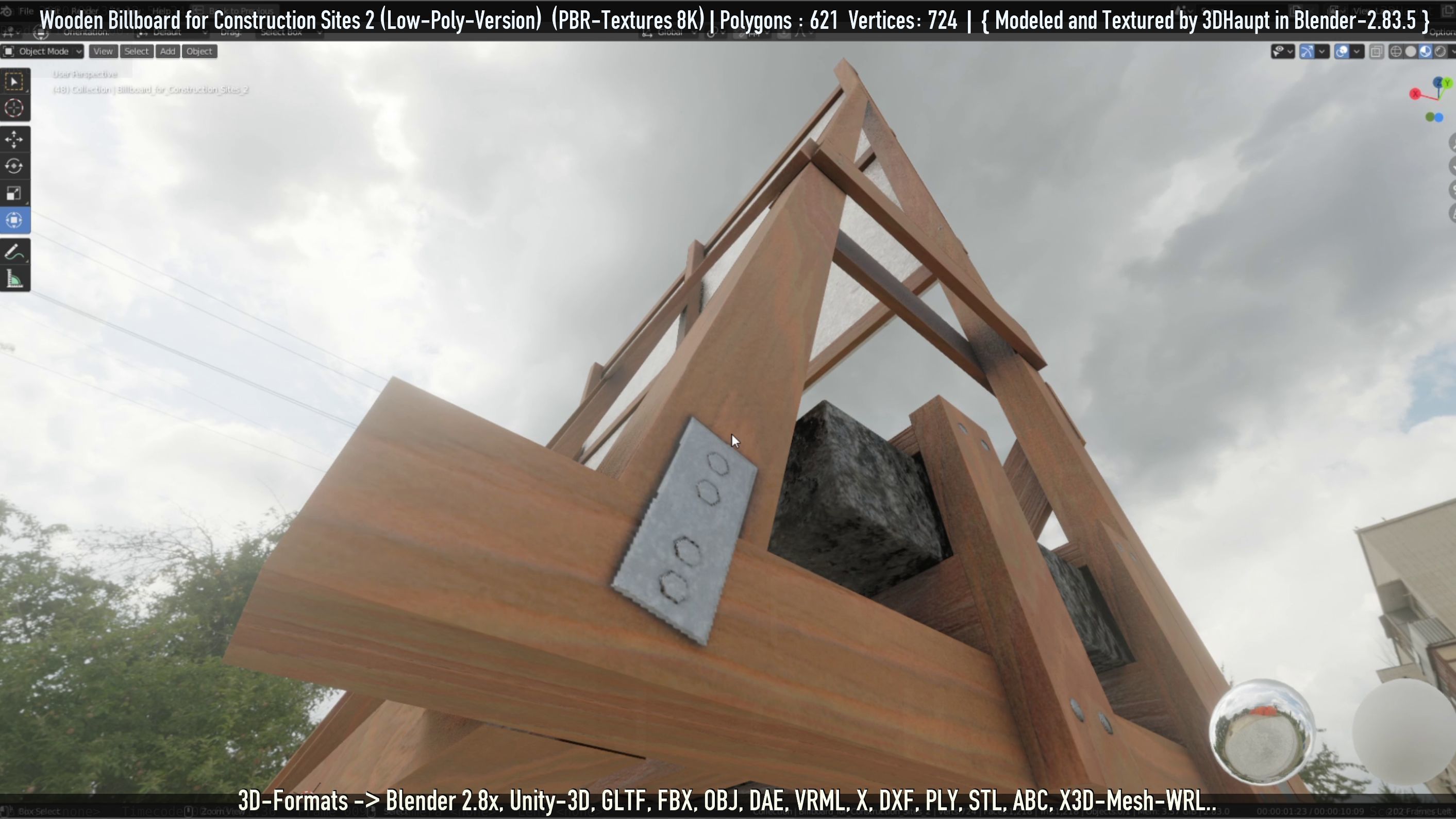 Wooden Billboard For Construction Sites 2 Low-poly 3D model_52