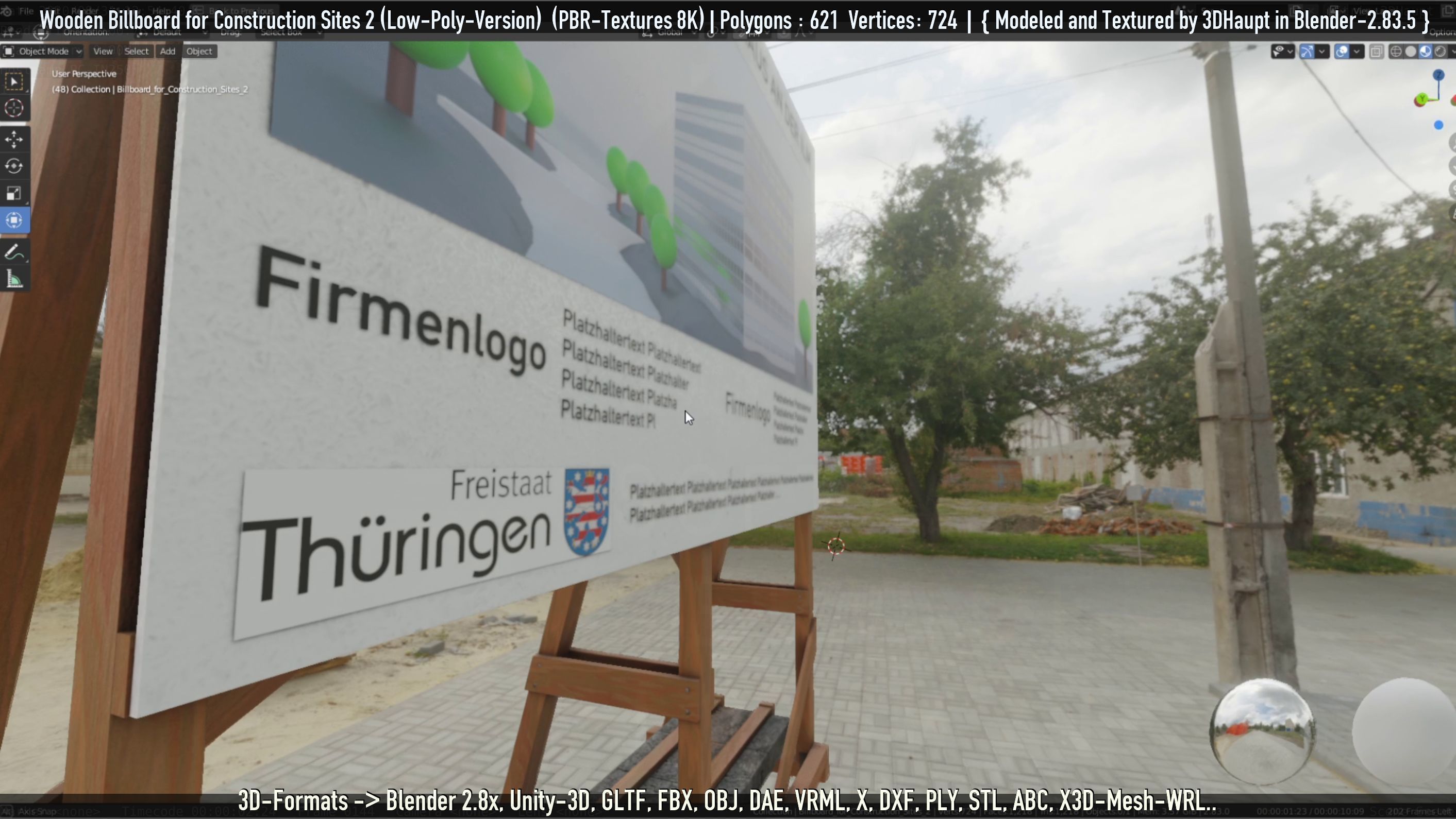 Wooden Billboard For Construction Sites 2 Low-poly 3D model_30