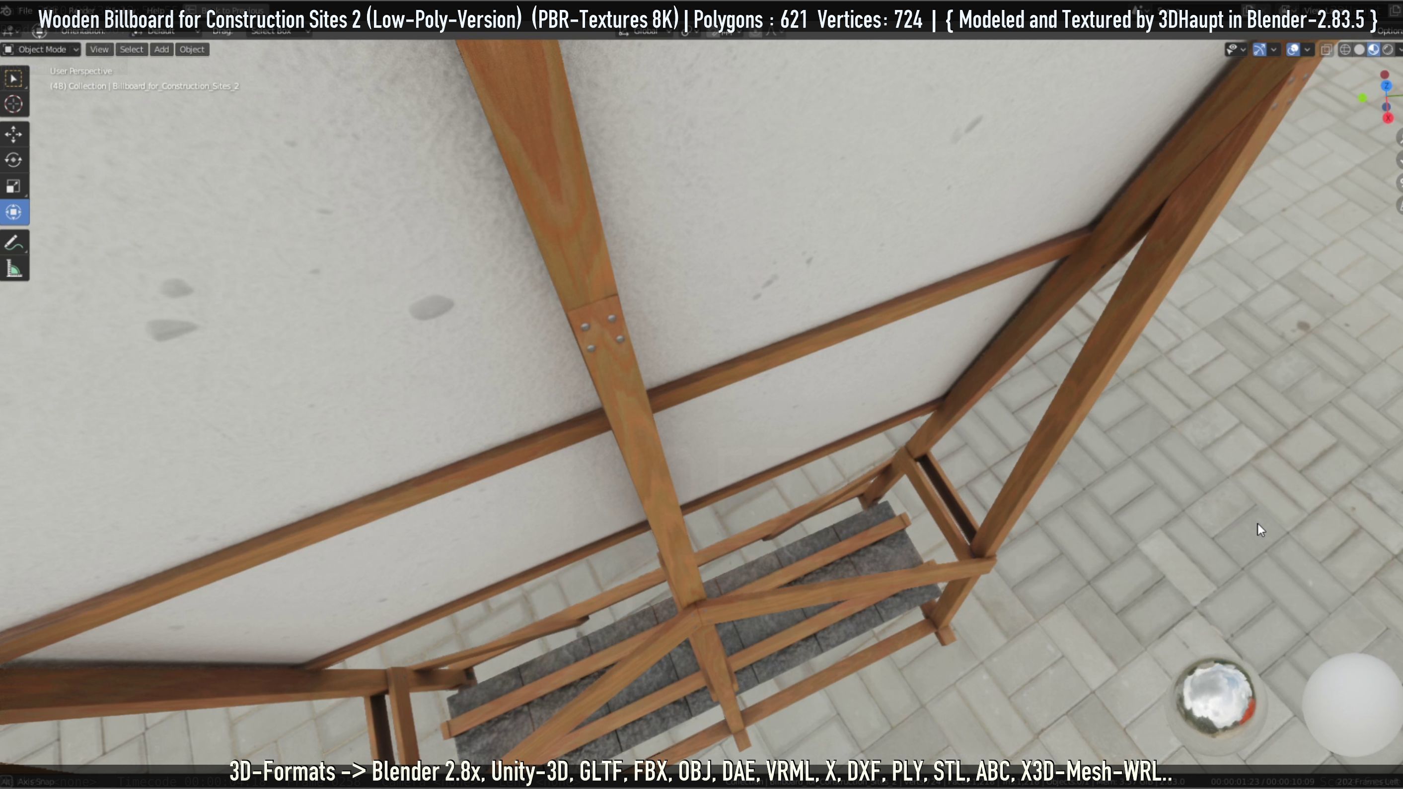 Wooden Billboard For Construction Sites 2 Low-poly 3D model_79