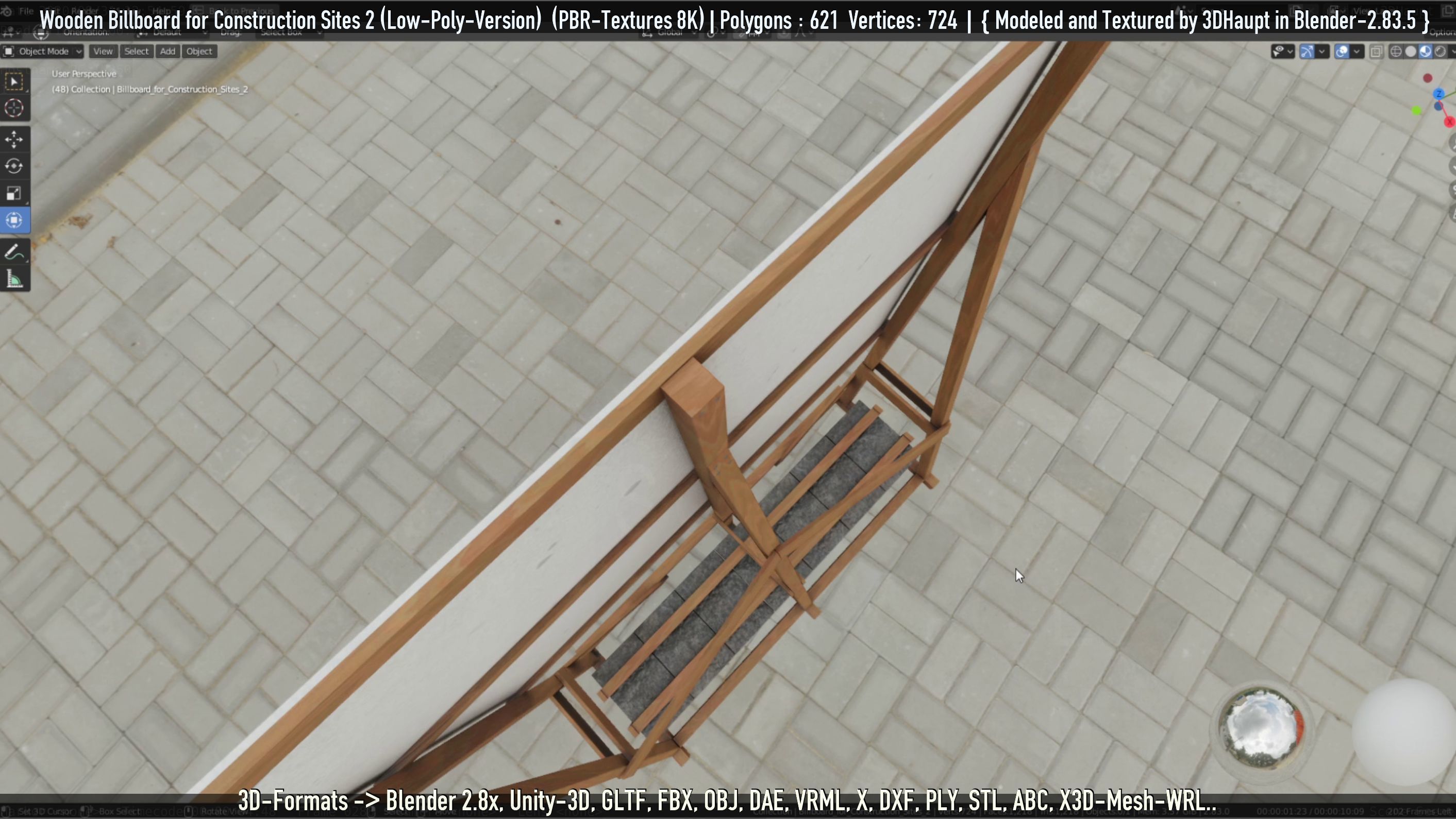 Wooden Billboard For Construction Sites 2 Low-poly 3D model_47