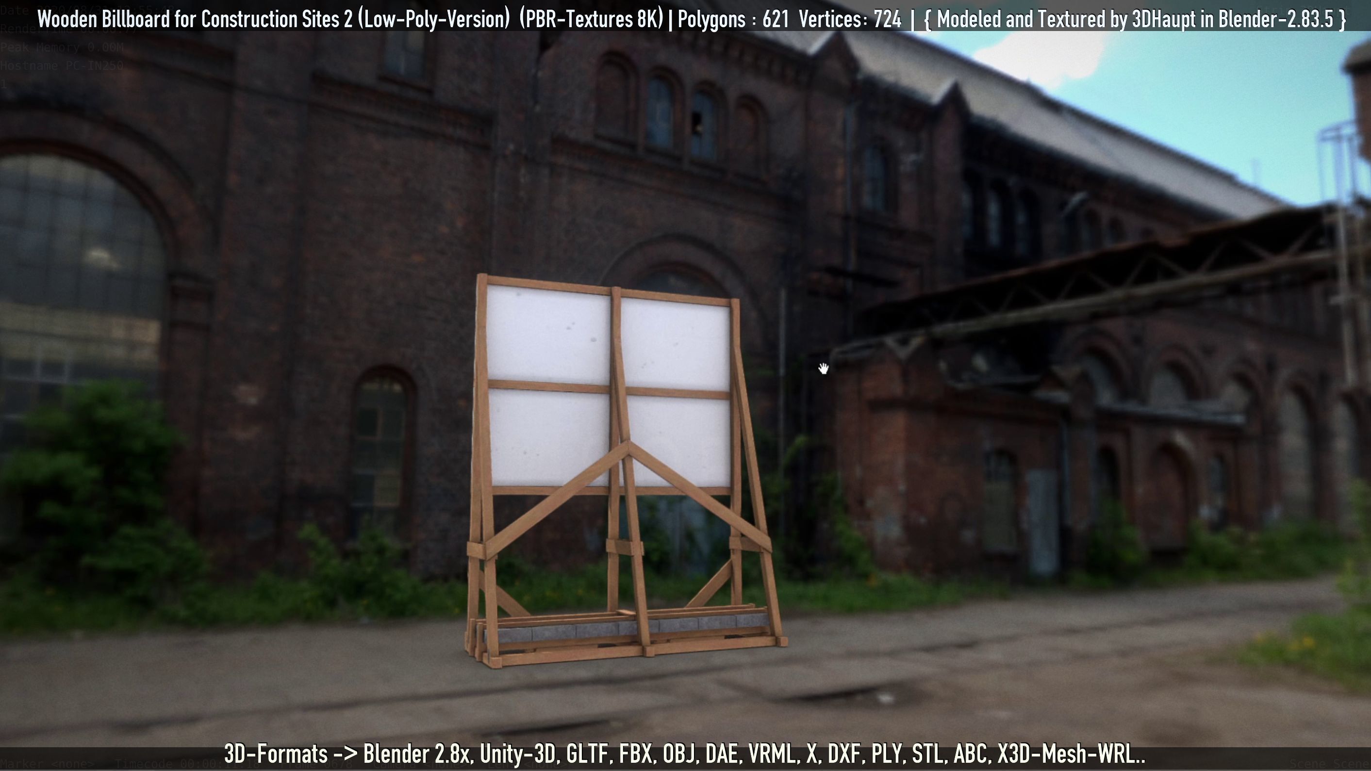 Wooden Billboard For Construction Sites 2 Low-poly 3D model_20