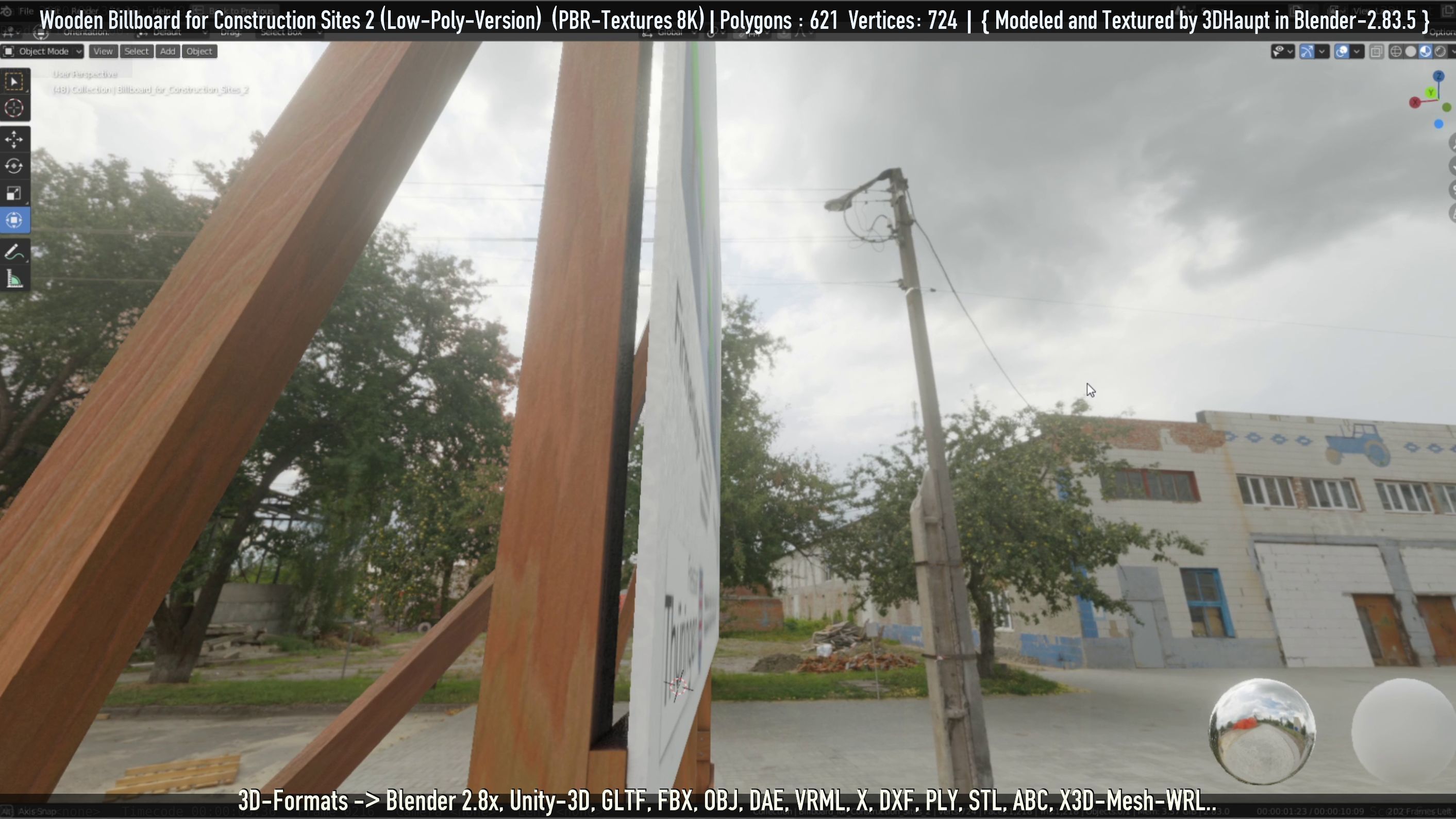 Wooden Billboard For Construction Sites 2 Low-poly 3D model_73
