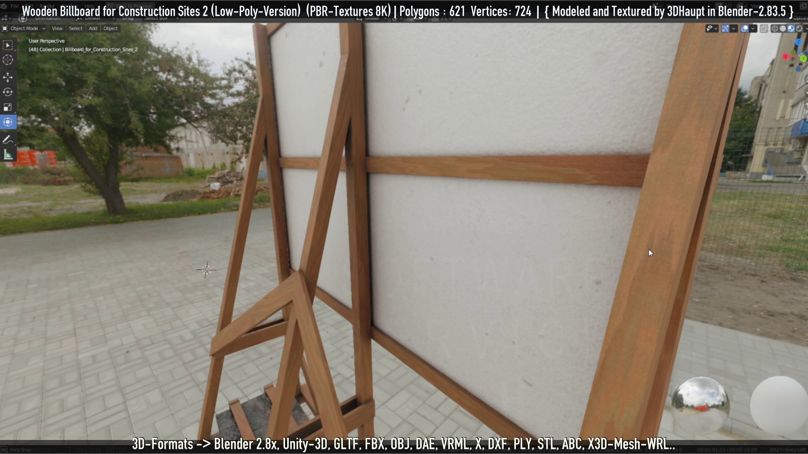 Wooden Billboard For Construction Sites 2 Low-poly 3D model_77