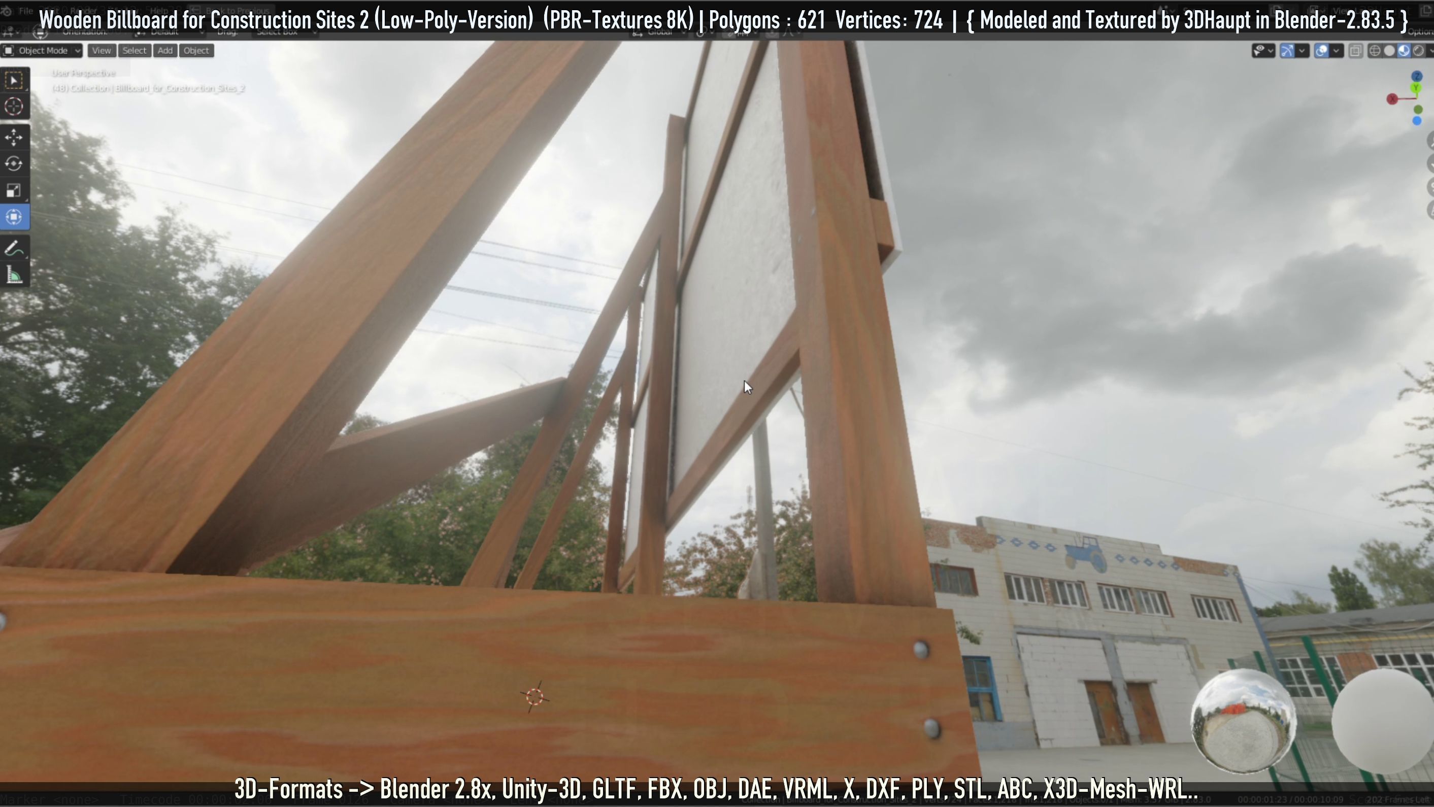 Wooden Billboard For Construction Sites 2 Low-poly 3D model_59