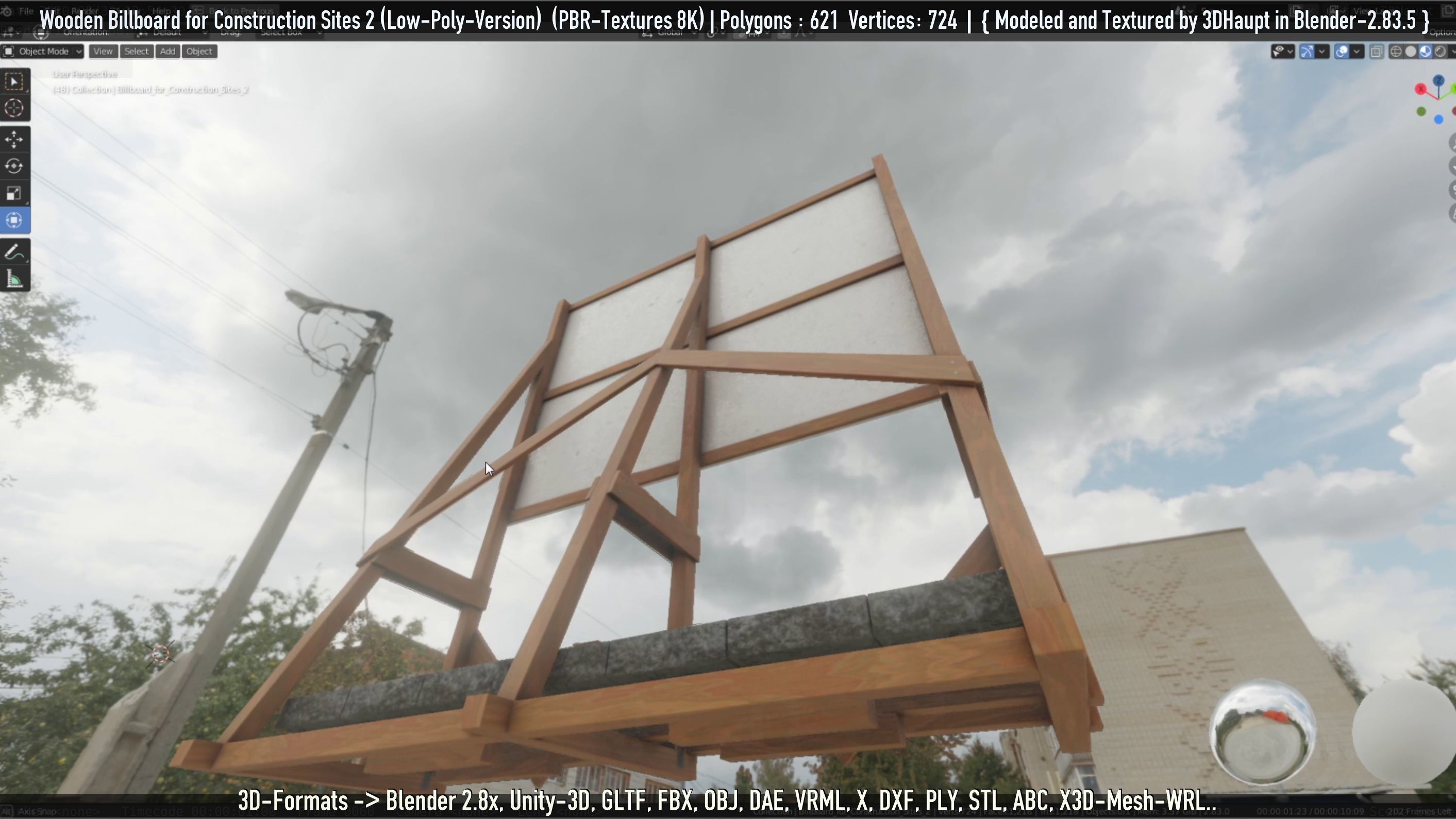 Wooden Billboard For Construction Sites 2 Low-poly 3D model_101
