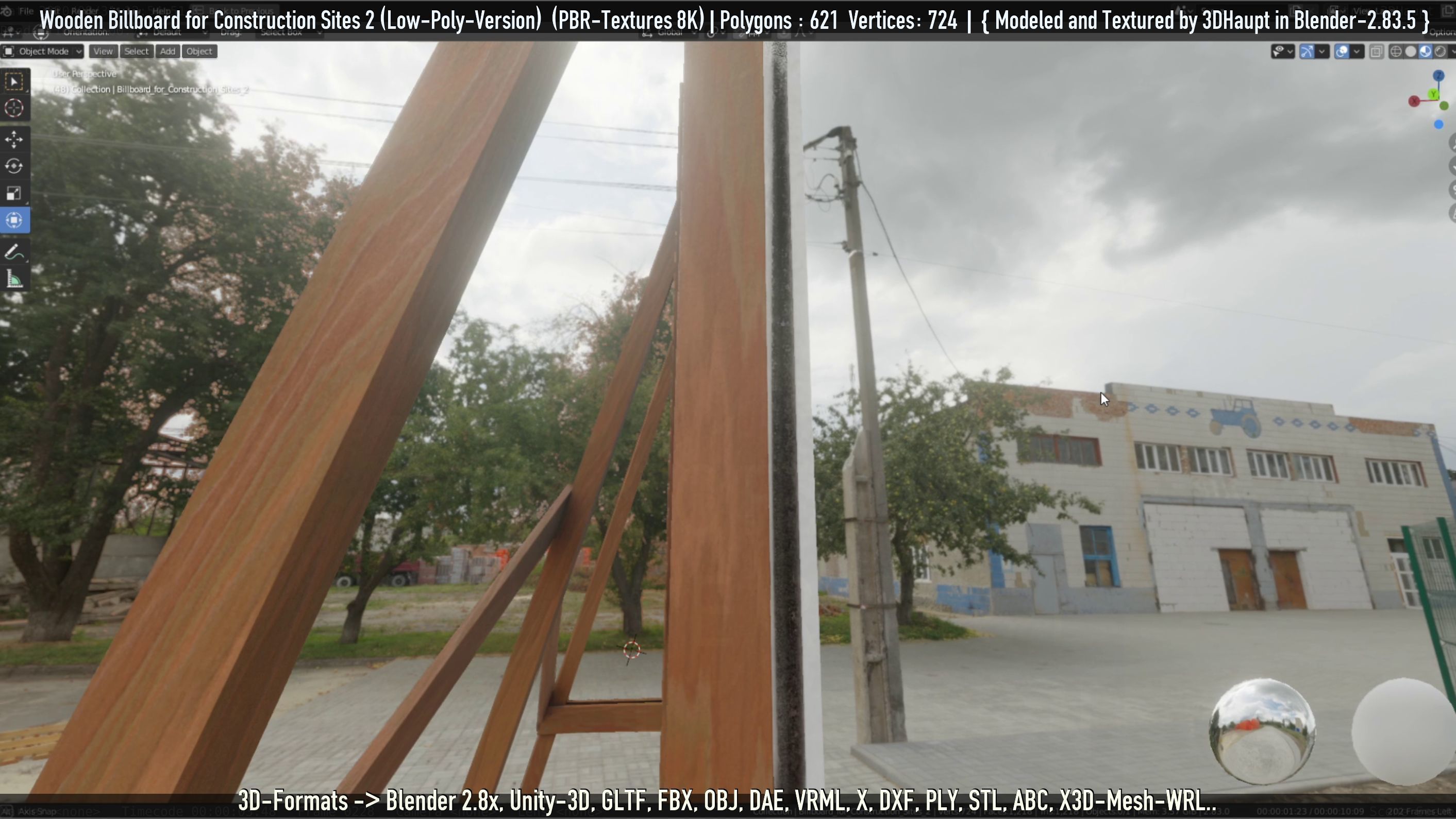 Wooden Billboard For Construction Sites 2 Low-poly 3D model_76