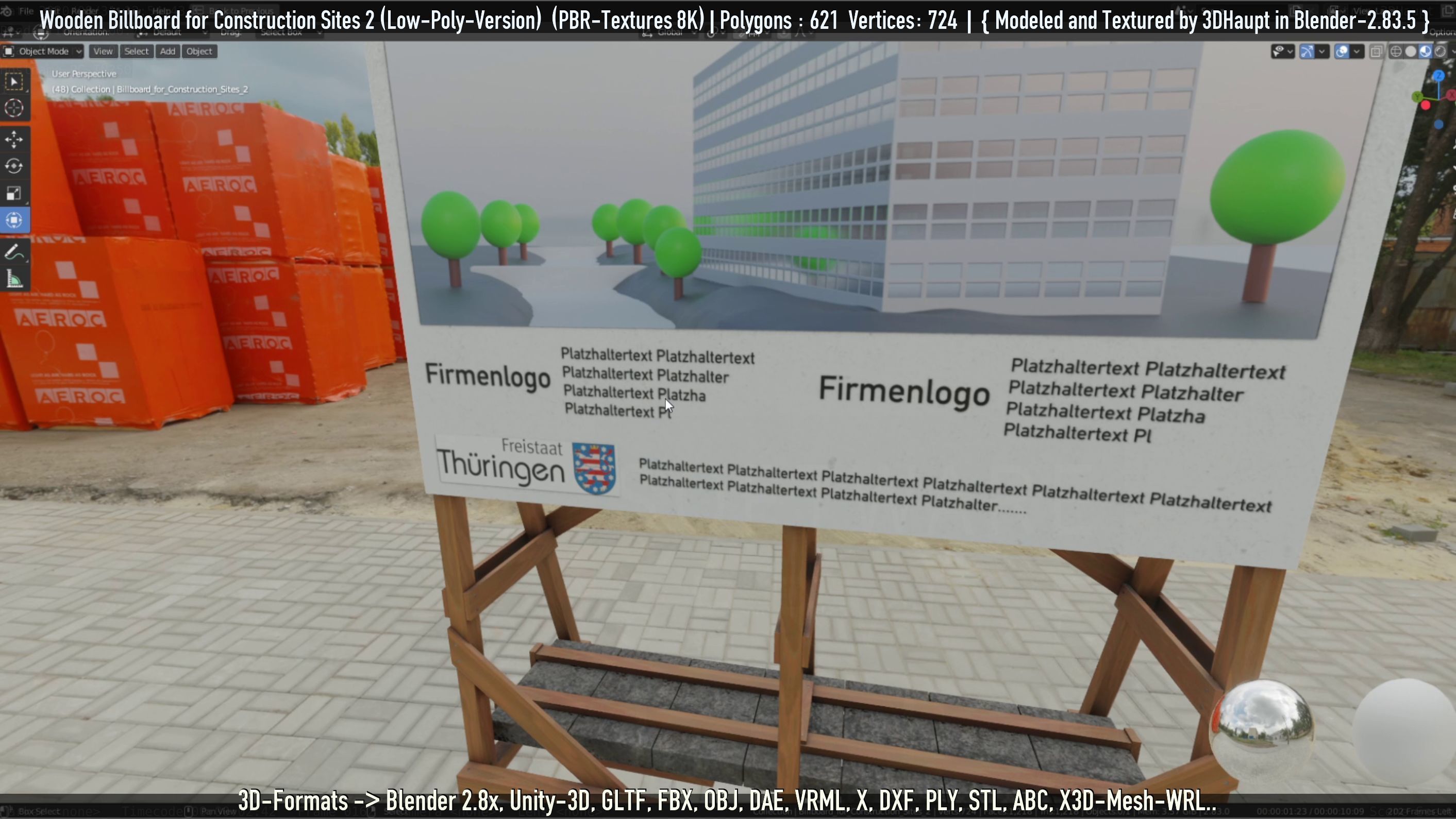 Wooden Billboard For Construction Sites 2 Low-poly 3D model_64