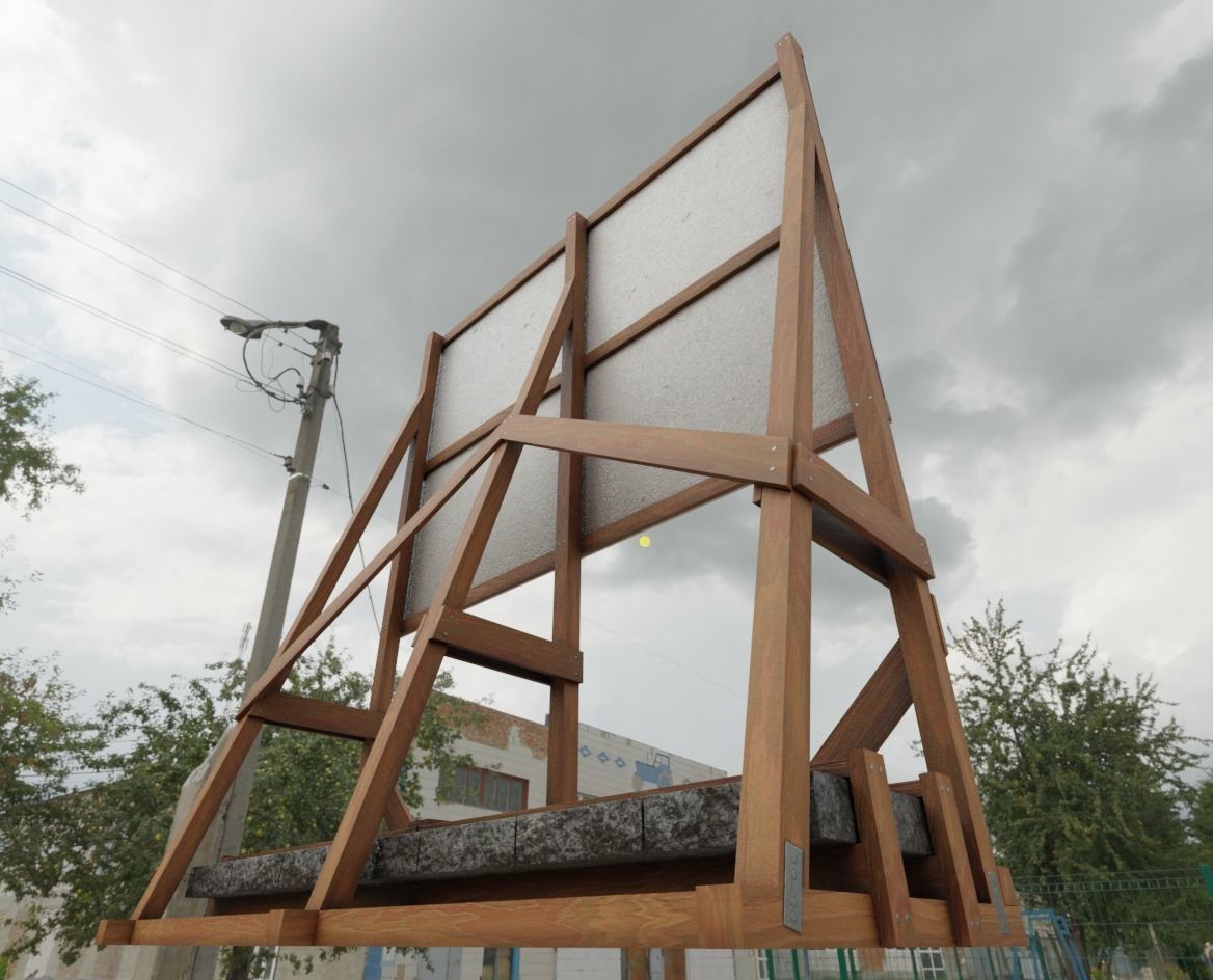 Wooden Billboard For Construction Sites 2 Low-poly 3D model_2