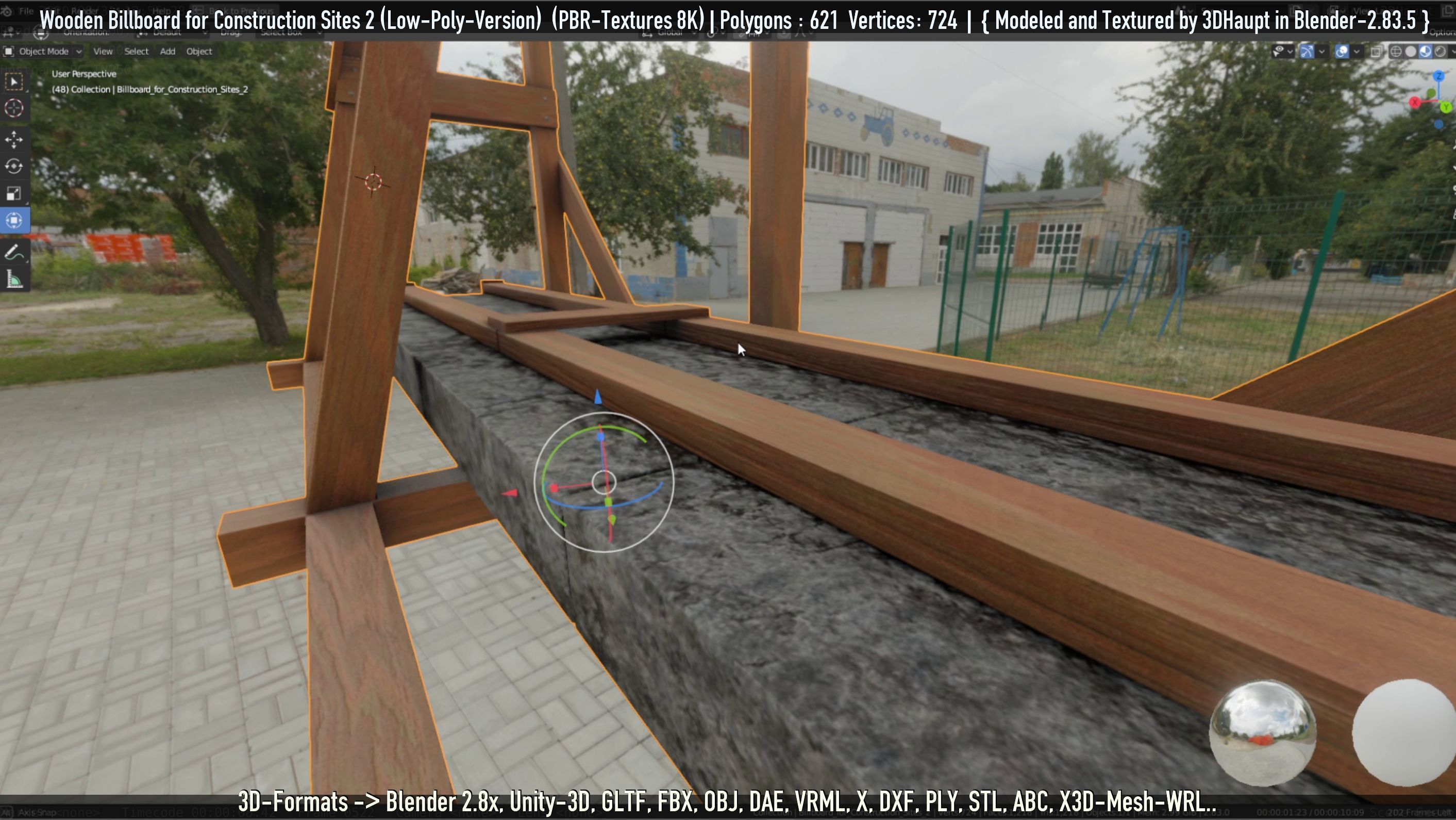 Wooden Billboard For Construction Sites 2 Low-poly 3D model_11