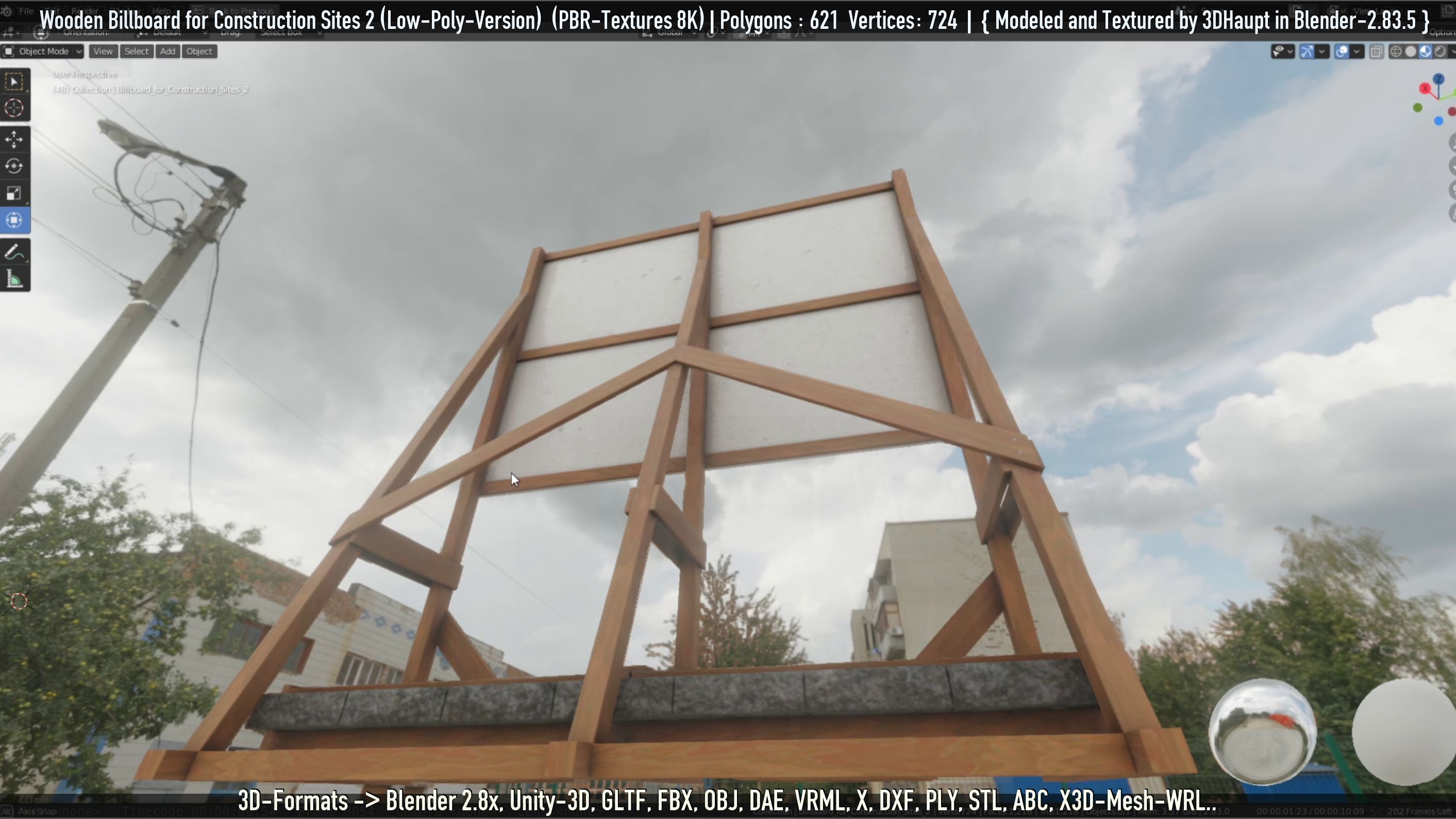 Wooden Billboard For Construction Sites 2 Low-poly 3D model_45