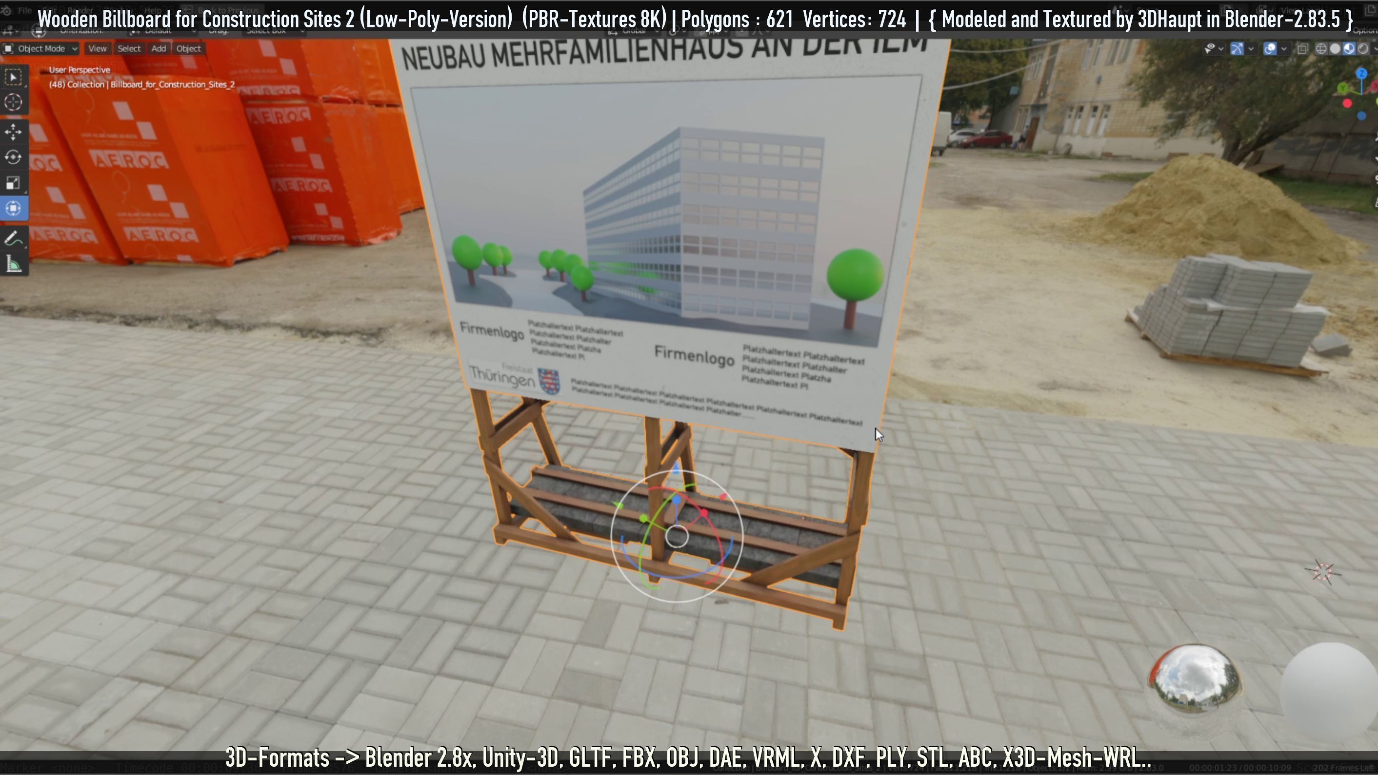 Wooden Billboard For Construction Sites 2 Low-poly 3D model_14