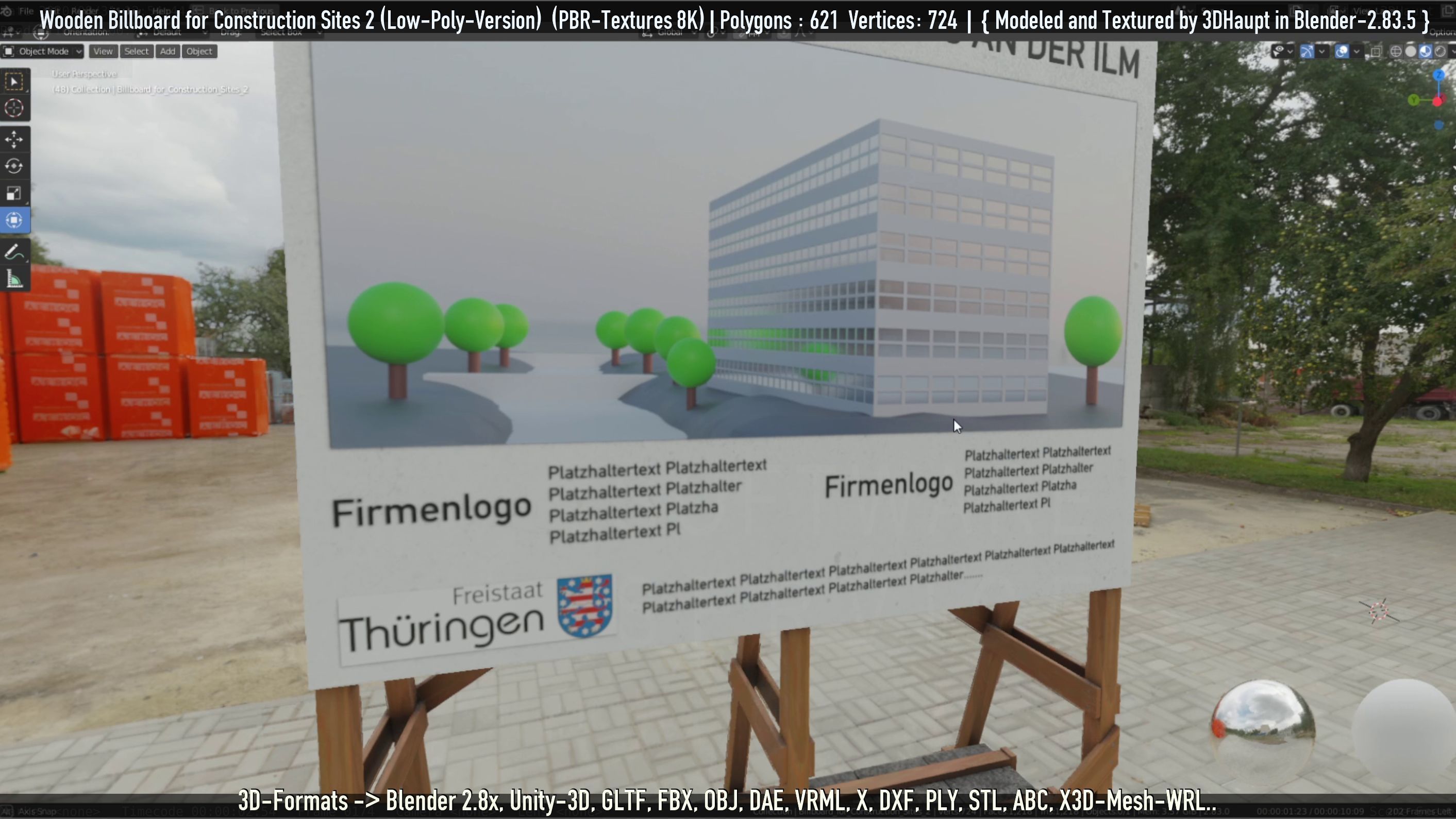 Wooden Billboard For Construction Sites 2 Low-poly 3D model_67