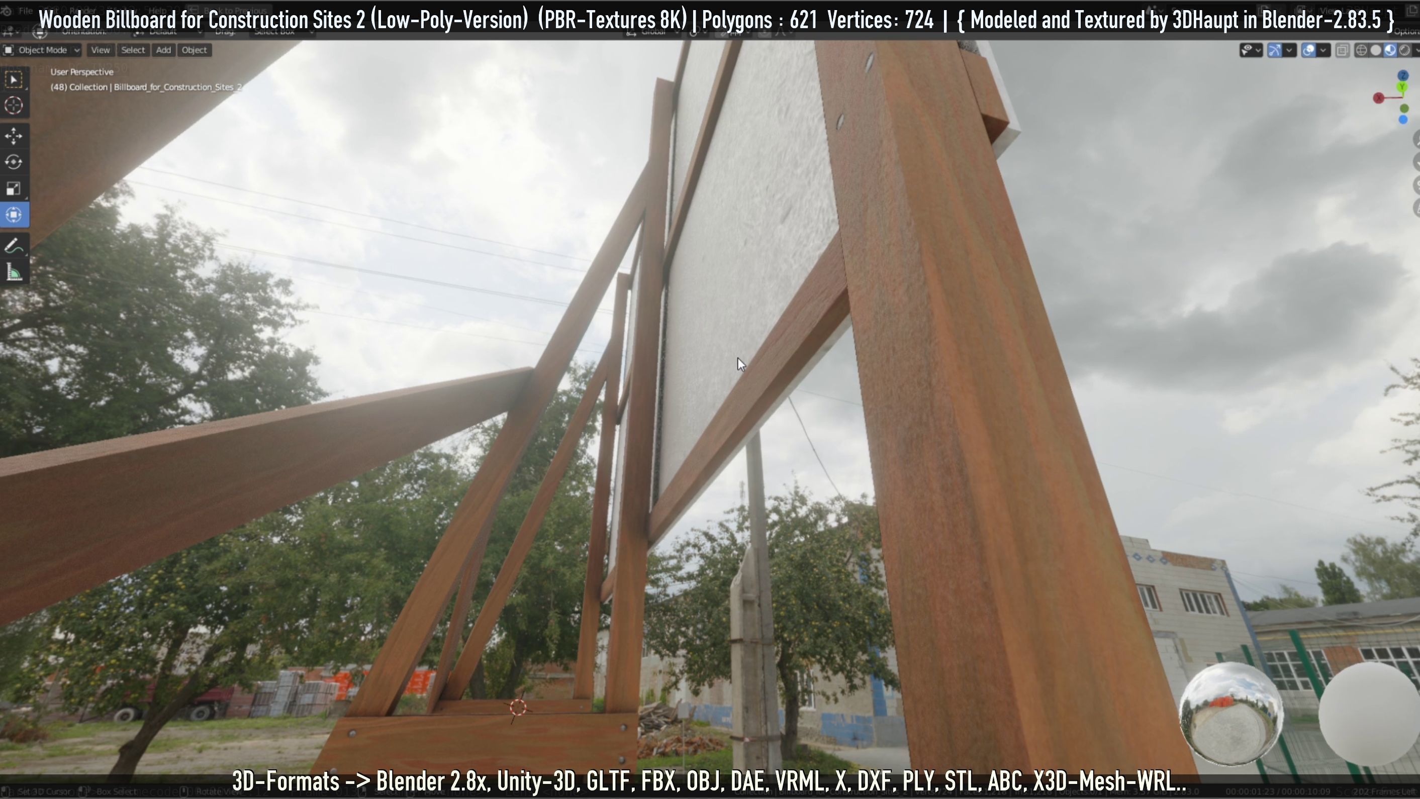 Wooden Billboard For Construction Sites 2 Low-poly 3D model_60