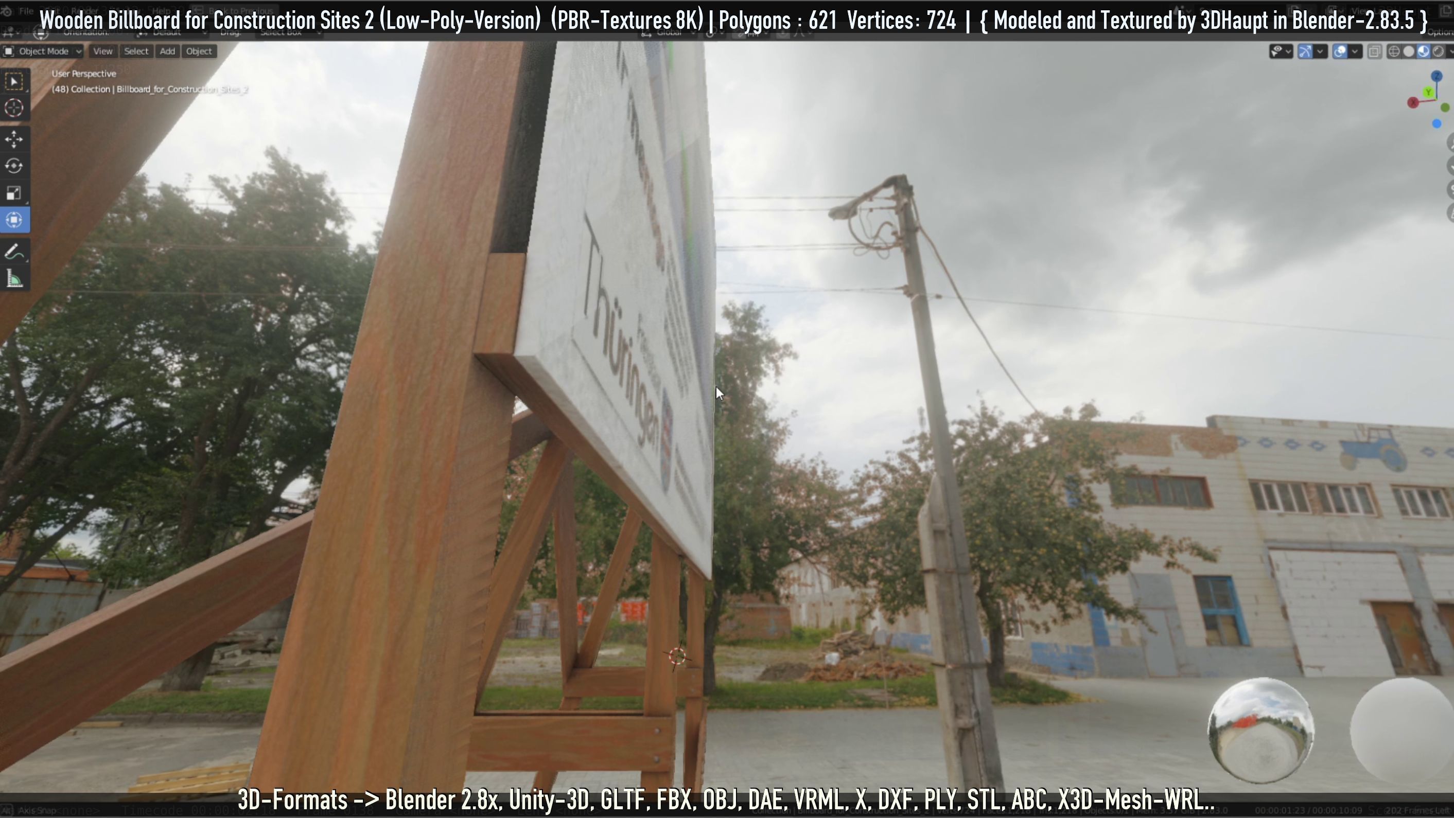 Wooden Billboard For Construction Sites 2 Low-poly 3D model_61