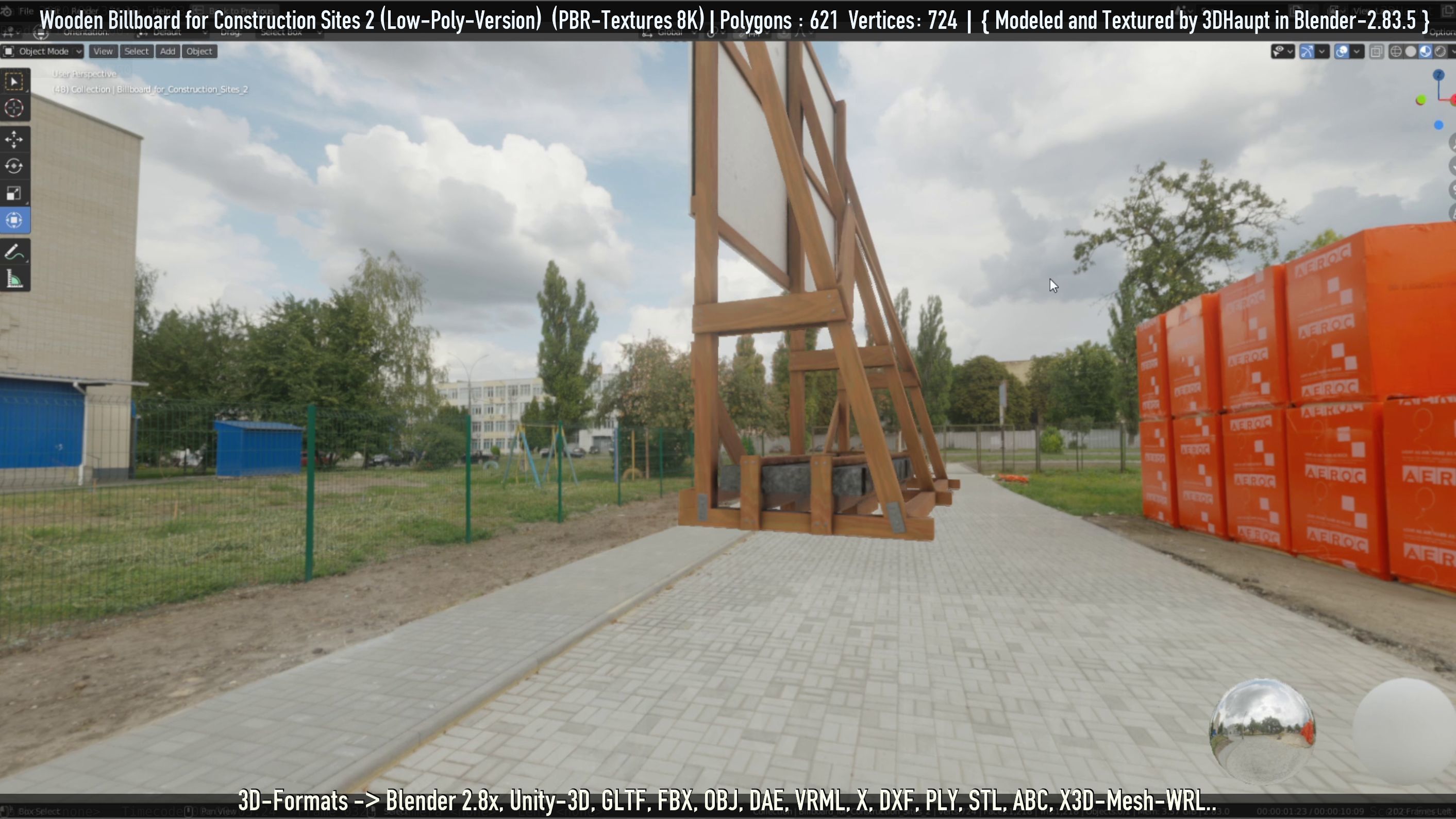 Wooden Billboard For Construction Sites 2 Low-poly 3D model_89