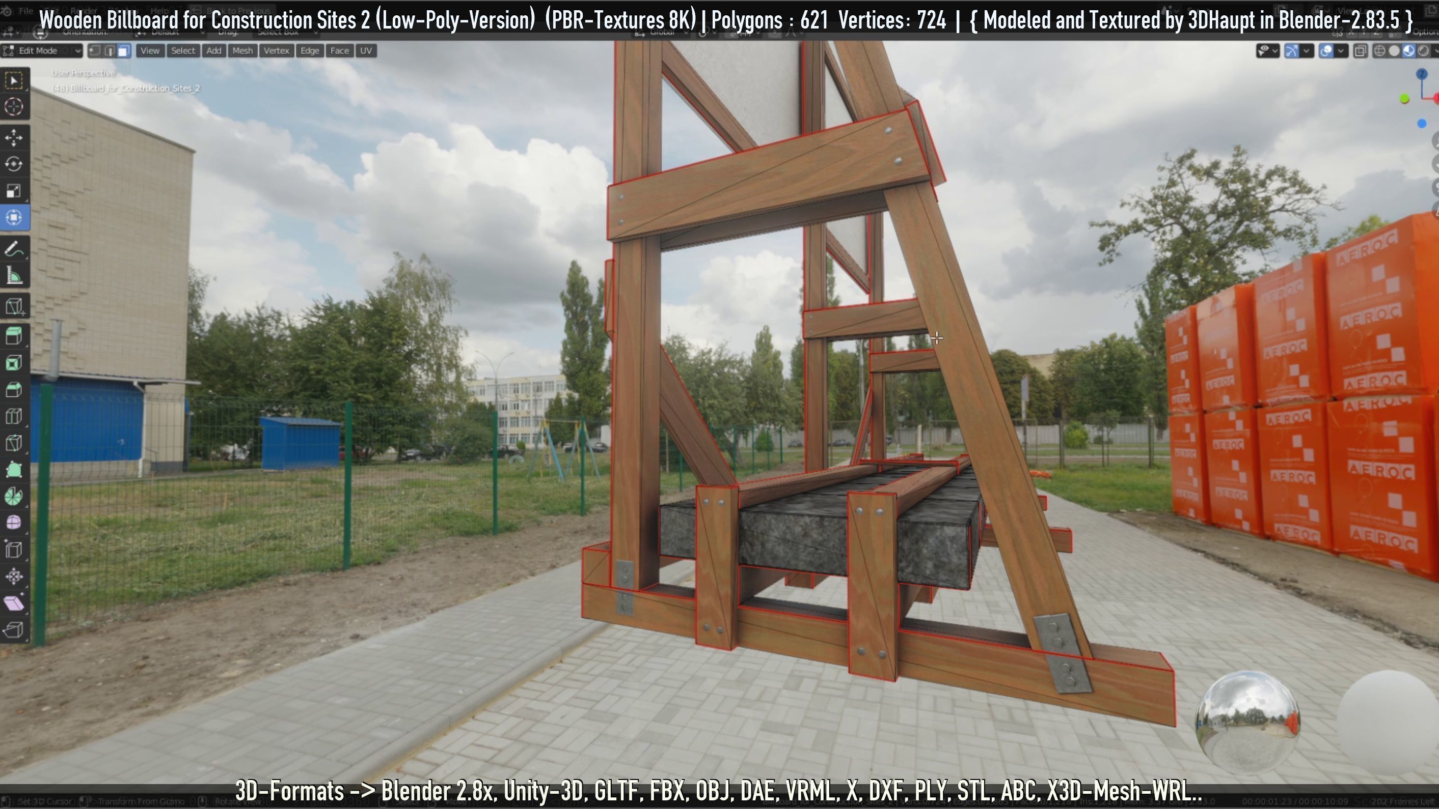 Wooden Billboard For Construction Sites 2 Low-poly 3D model_94