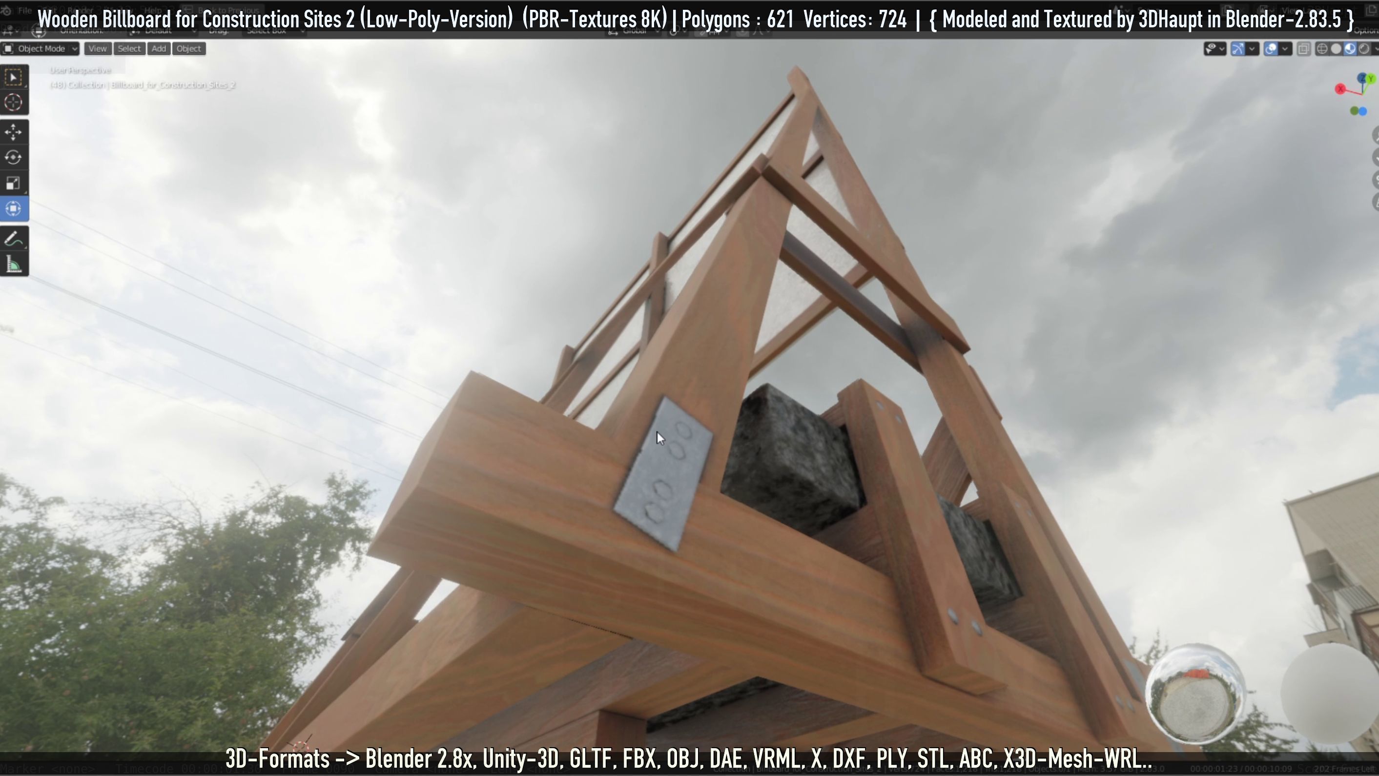 Wooden Billboard For Construction Sites 2 Low-poly 3D model_104