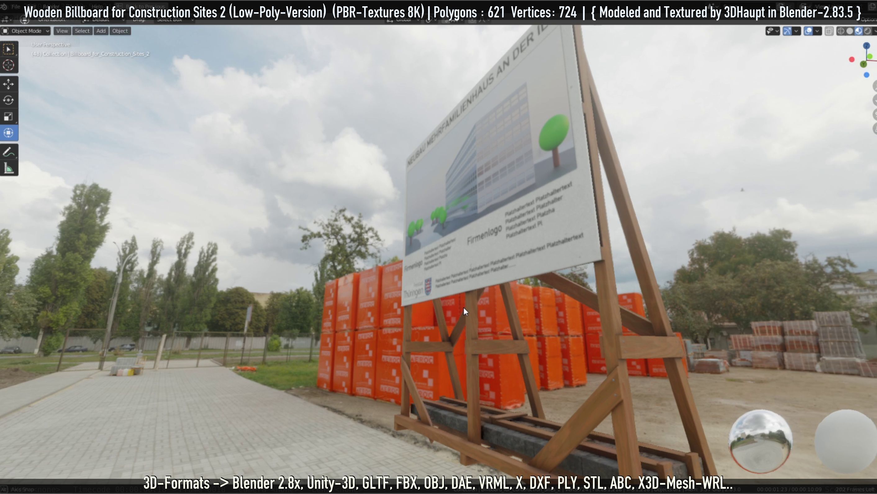 Wooden Billboard For Construction Sites 2 Low-poly 3D model_75