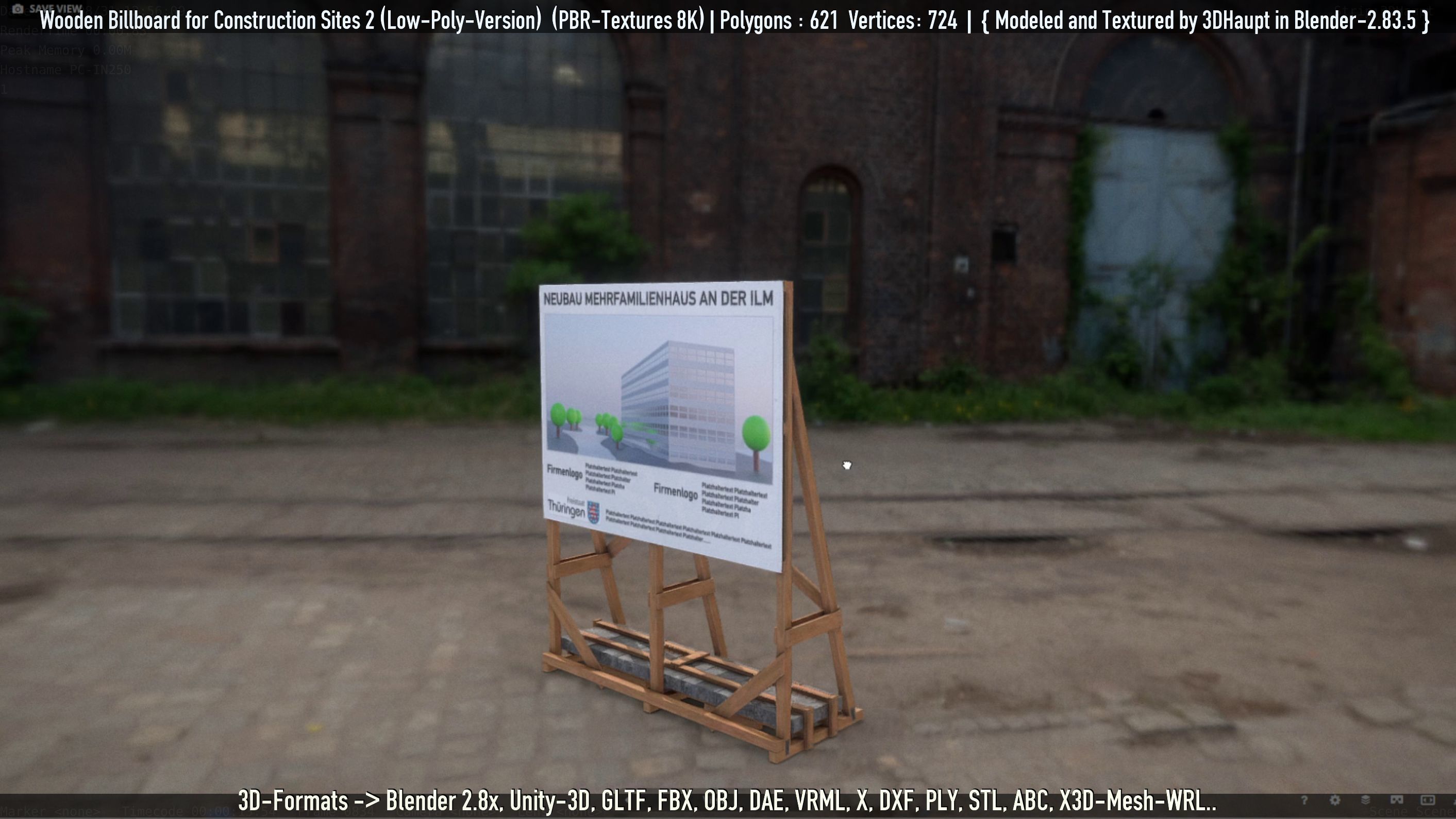 Wooden Billboard For Construction Sites 2 Low-poly 3D model_27