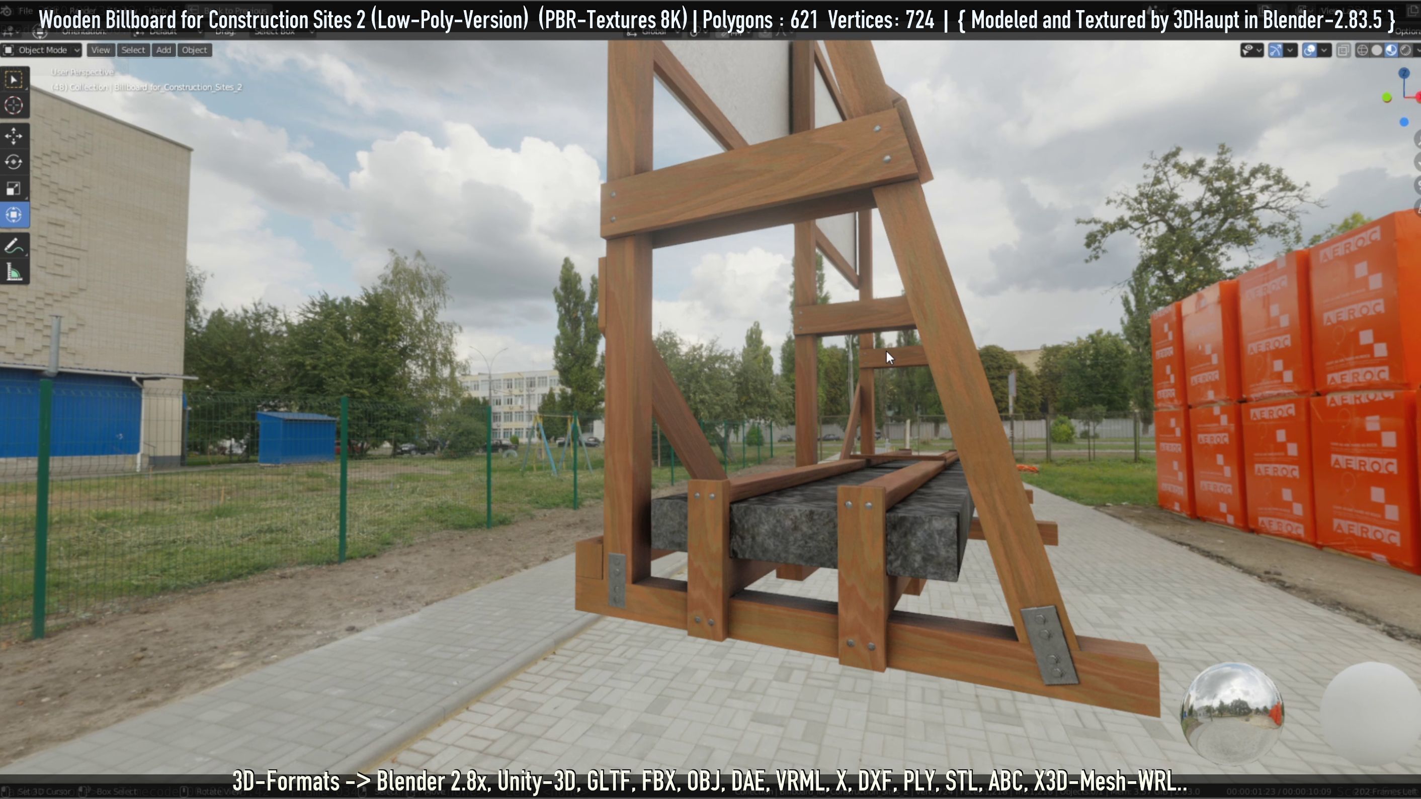 Wooden Billboard For Construction Sites 2 Low-poly 3D model_91