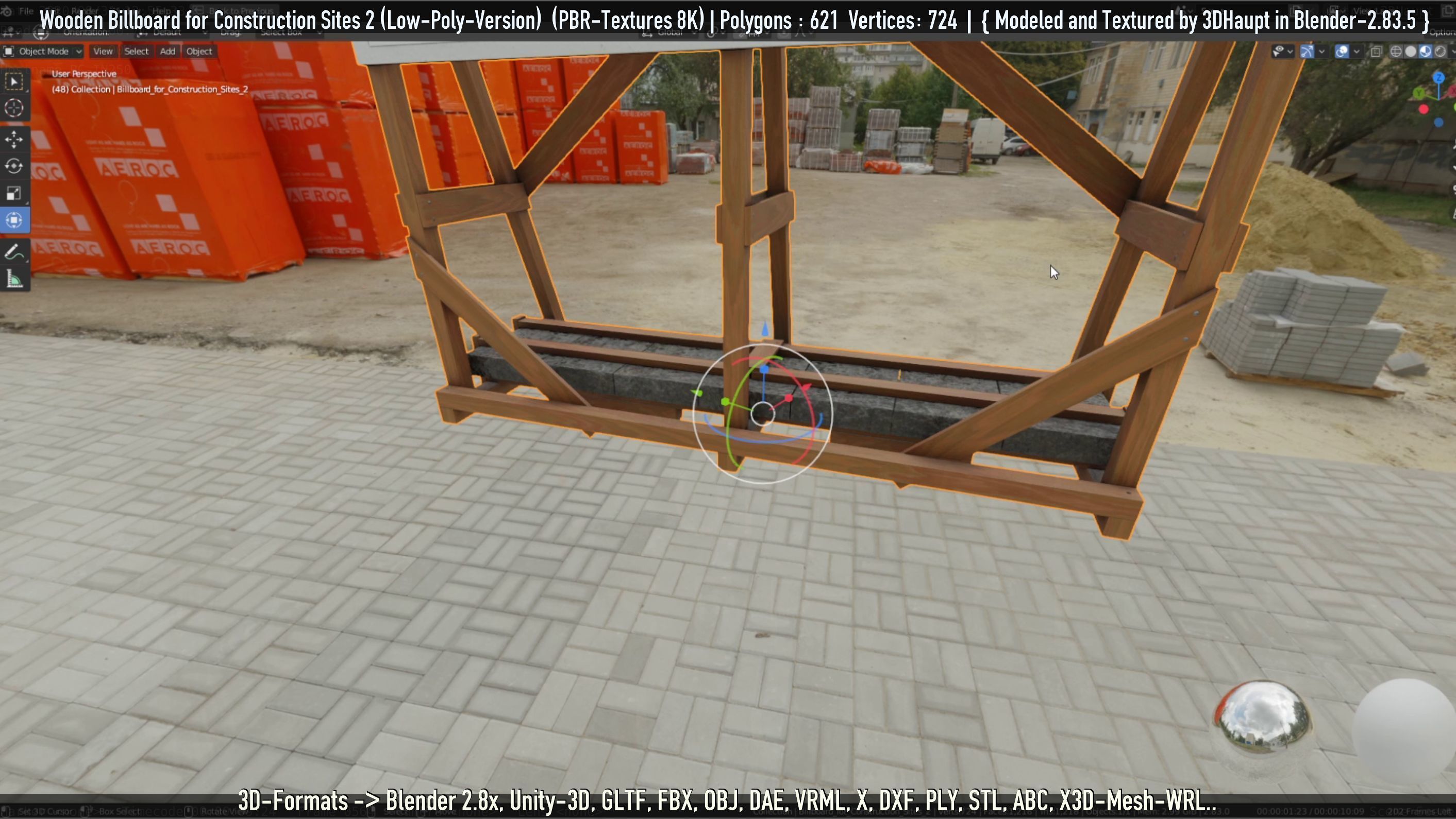 Wooden Billboard For Construction Sites 2 Low-poly 3D model_13