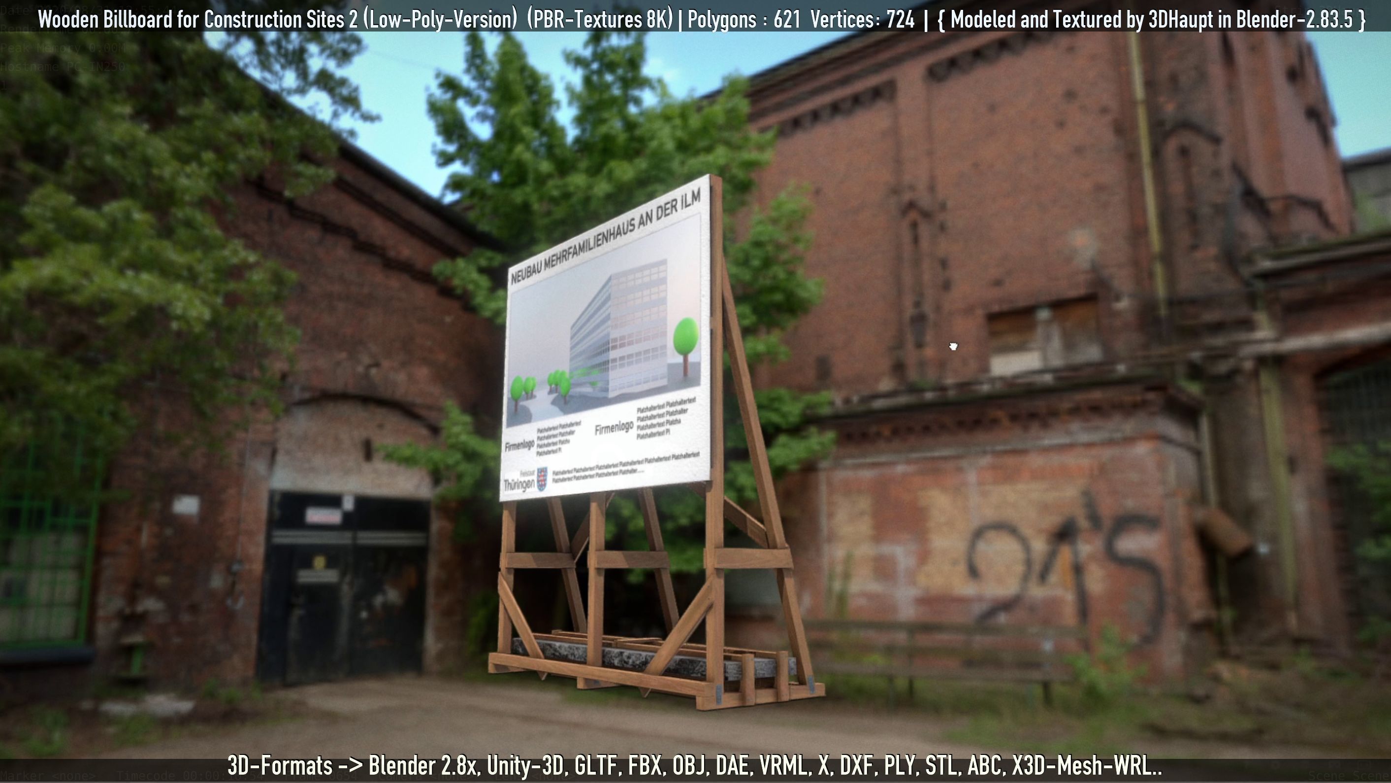 Wooden Billboard For Construction Sites 2 Low-poly 3D model_17
