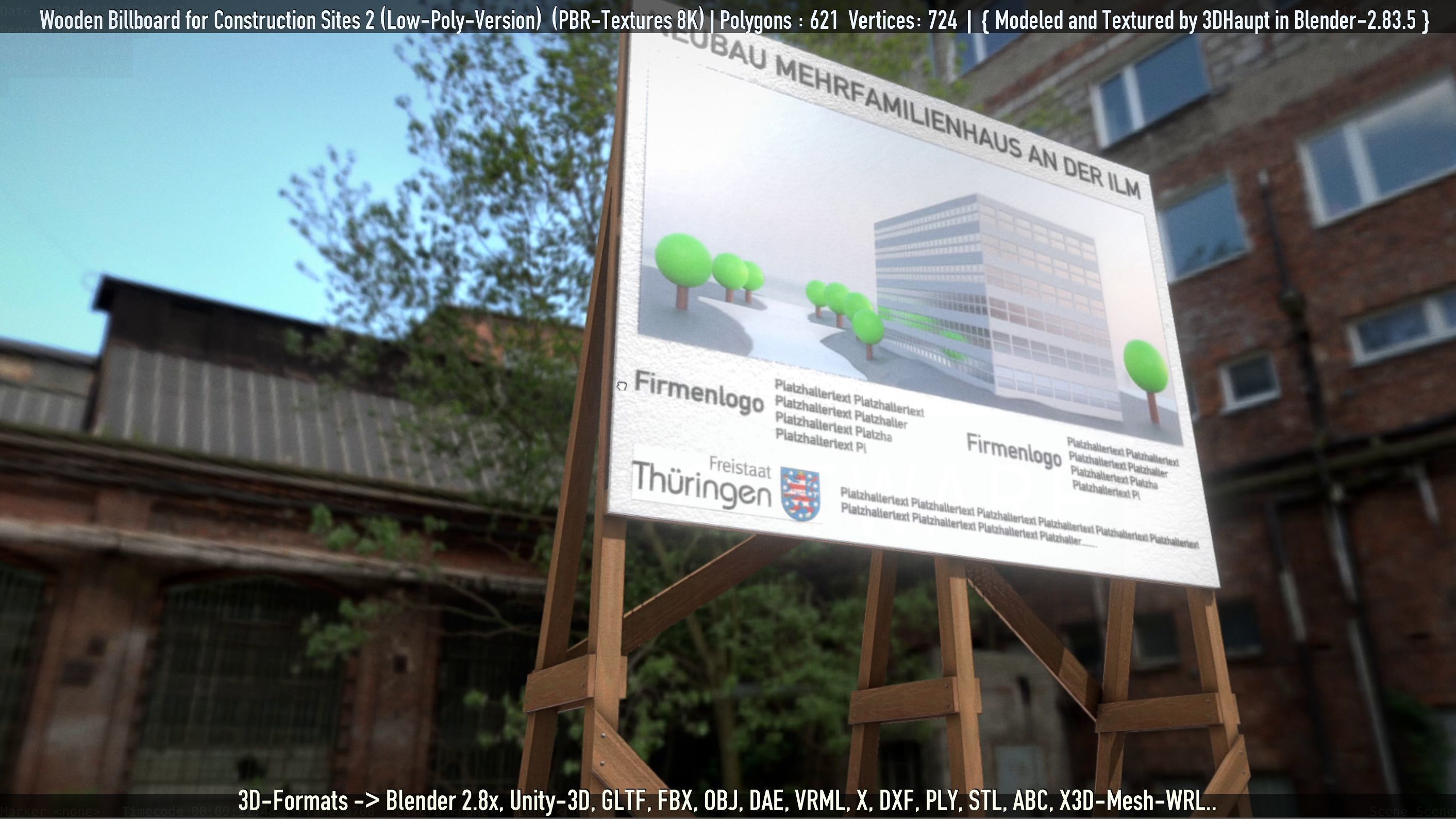 Wooden Billboard For Construction Sites 2 Low-poly 3D model_21