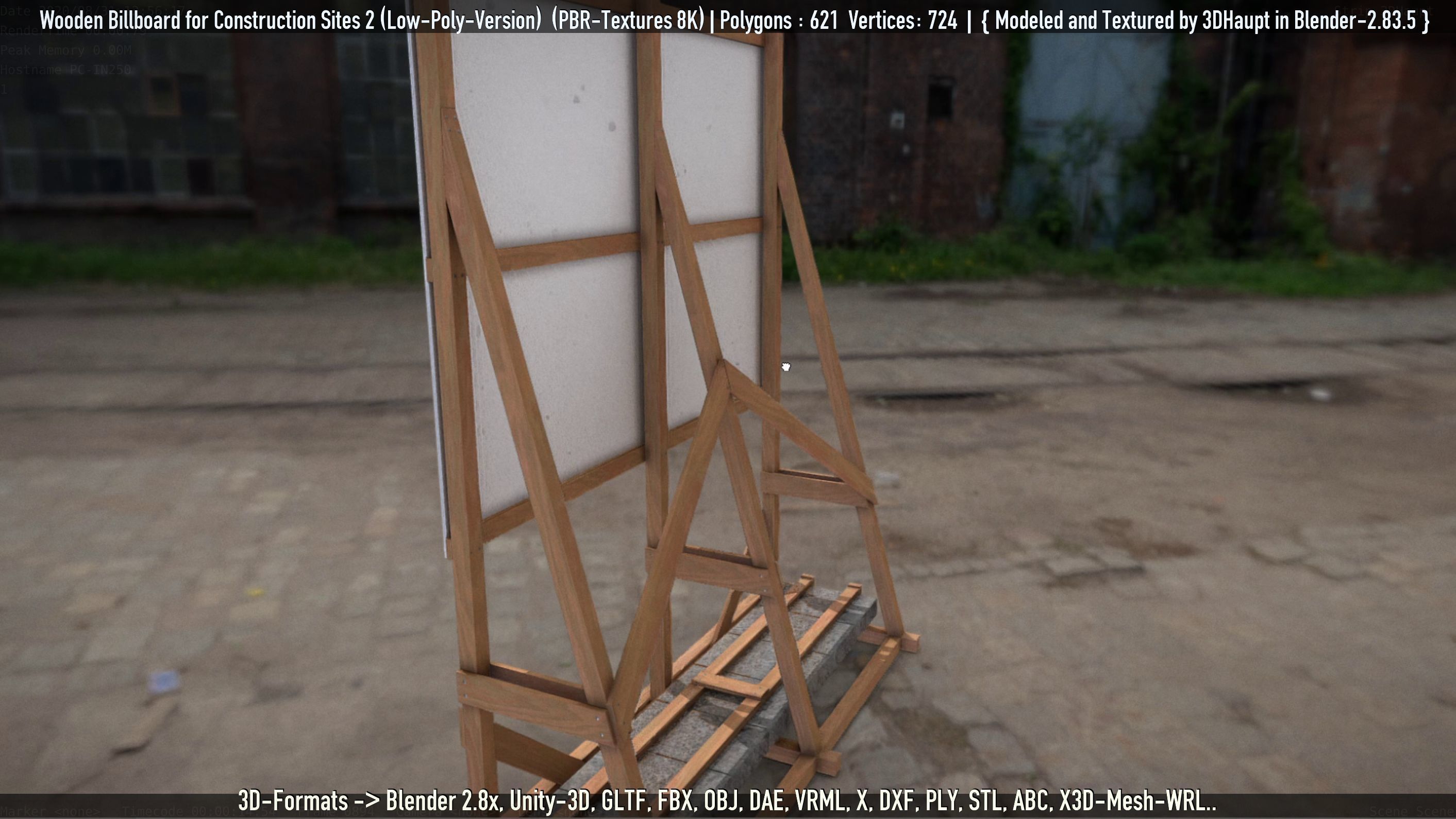 Wooden Billboard For Construction Sites 2 Low-poly 3D model_31