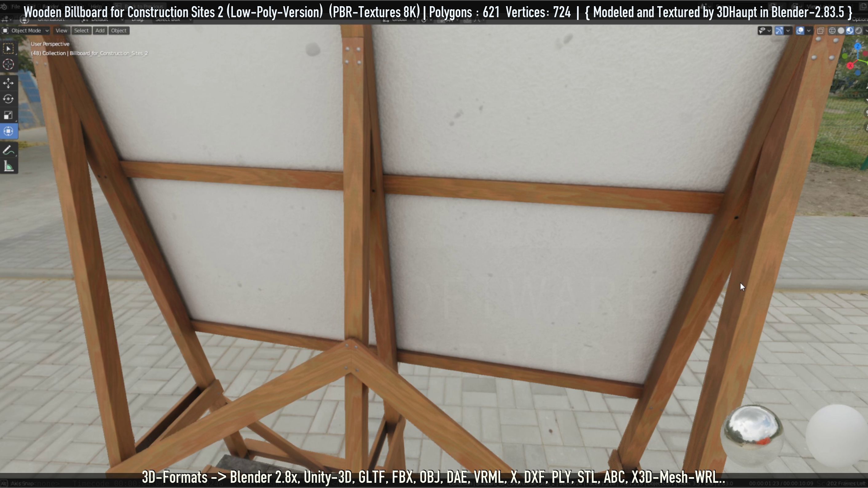 Wooden Billboard For Construction Sites 2 Low-poly 3D model_78