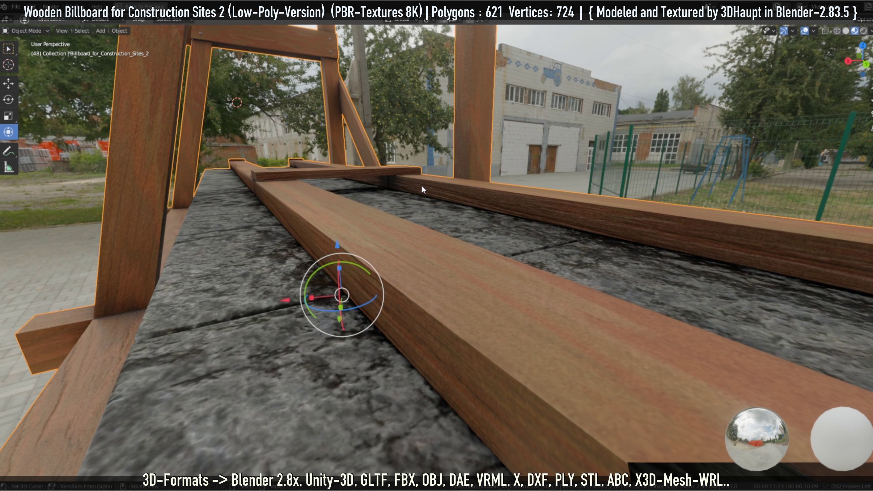 Wooden Billboard For Construction Sites 2 Low-poly 3D model_10