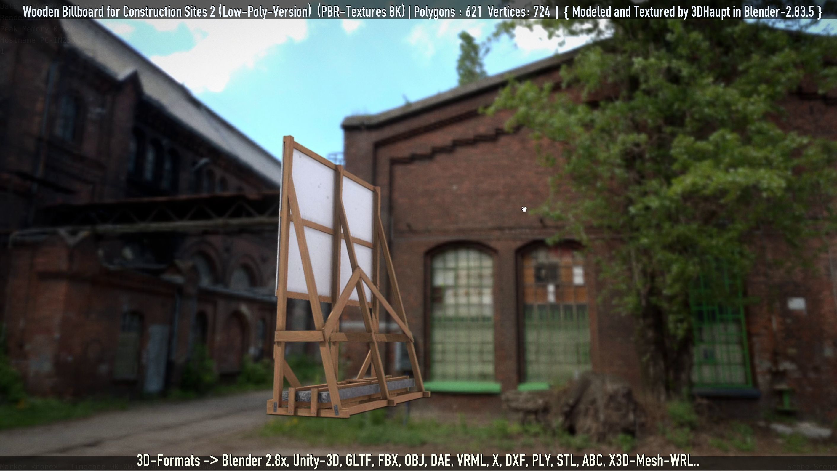 Wooden Billboard For Construction Sites 2 Low-poly 3D model_18