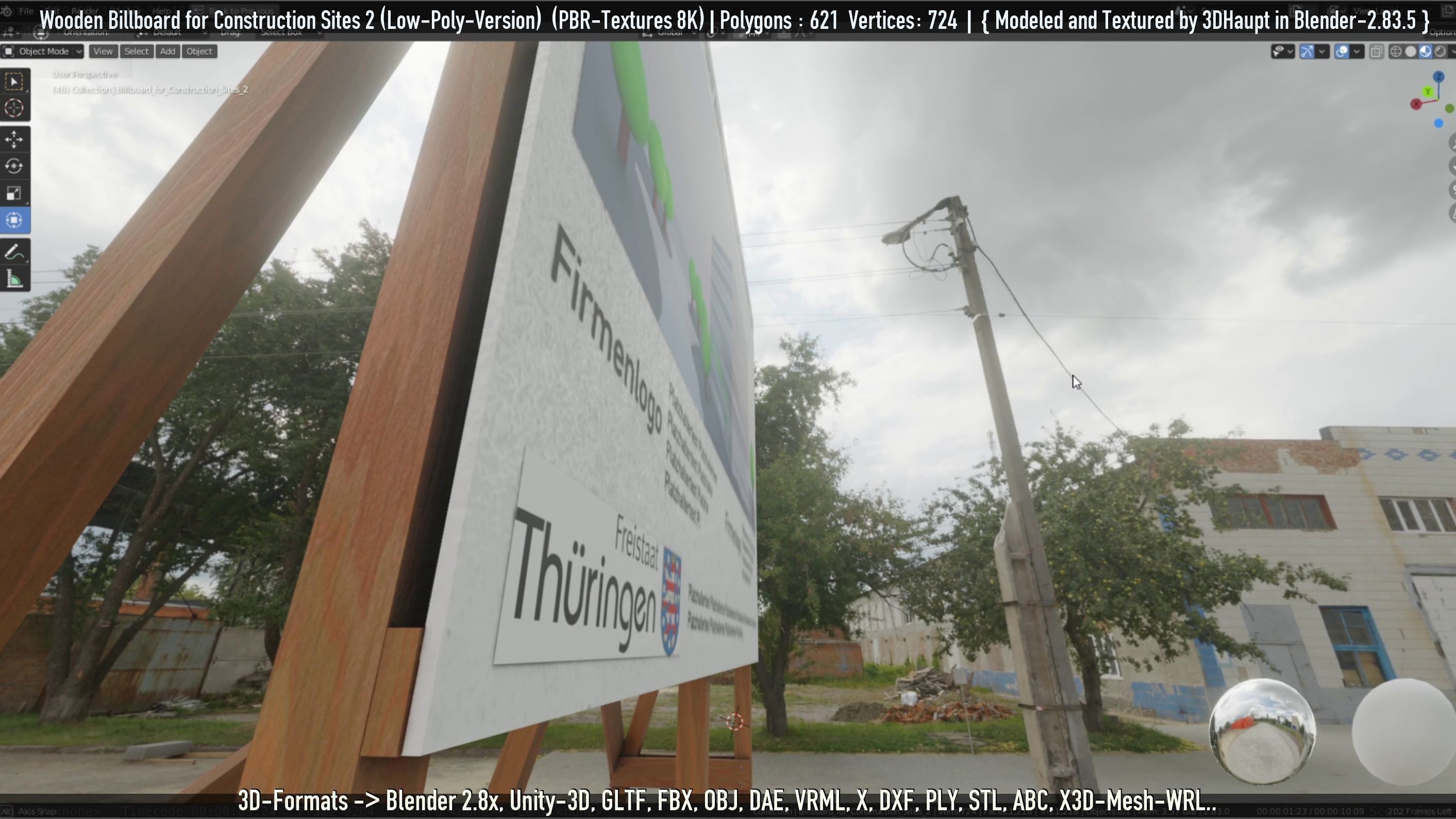 Wooden Billboard For Construction Sites 2 Low-poly 3D model_54