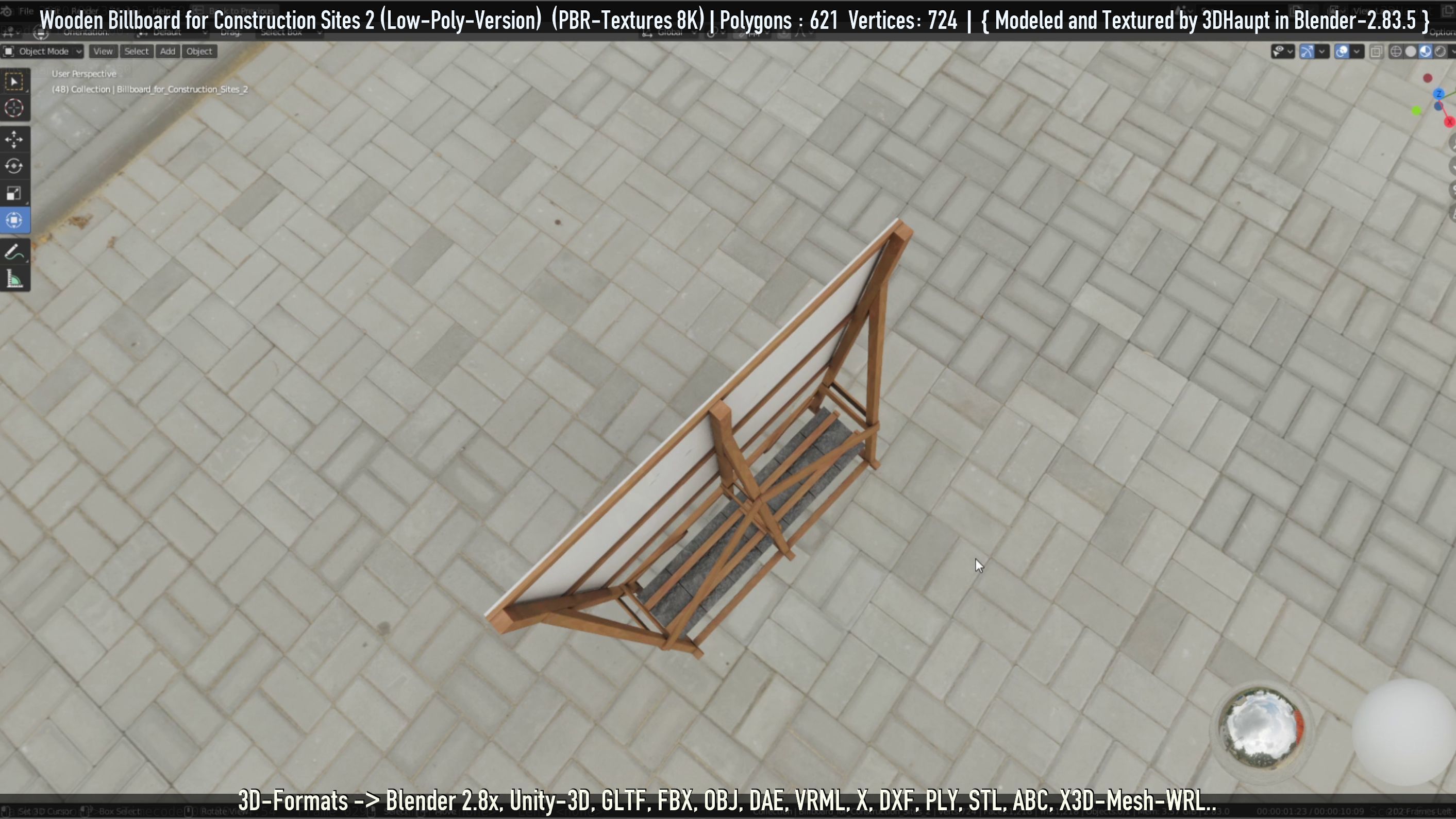 Wooden Billboard For Construction Sites 2 Low-poly 3D model_83