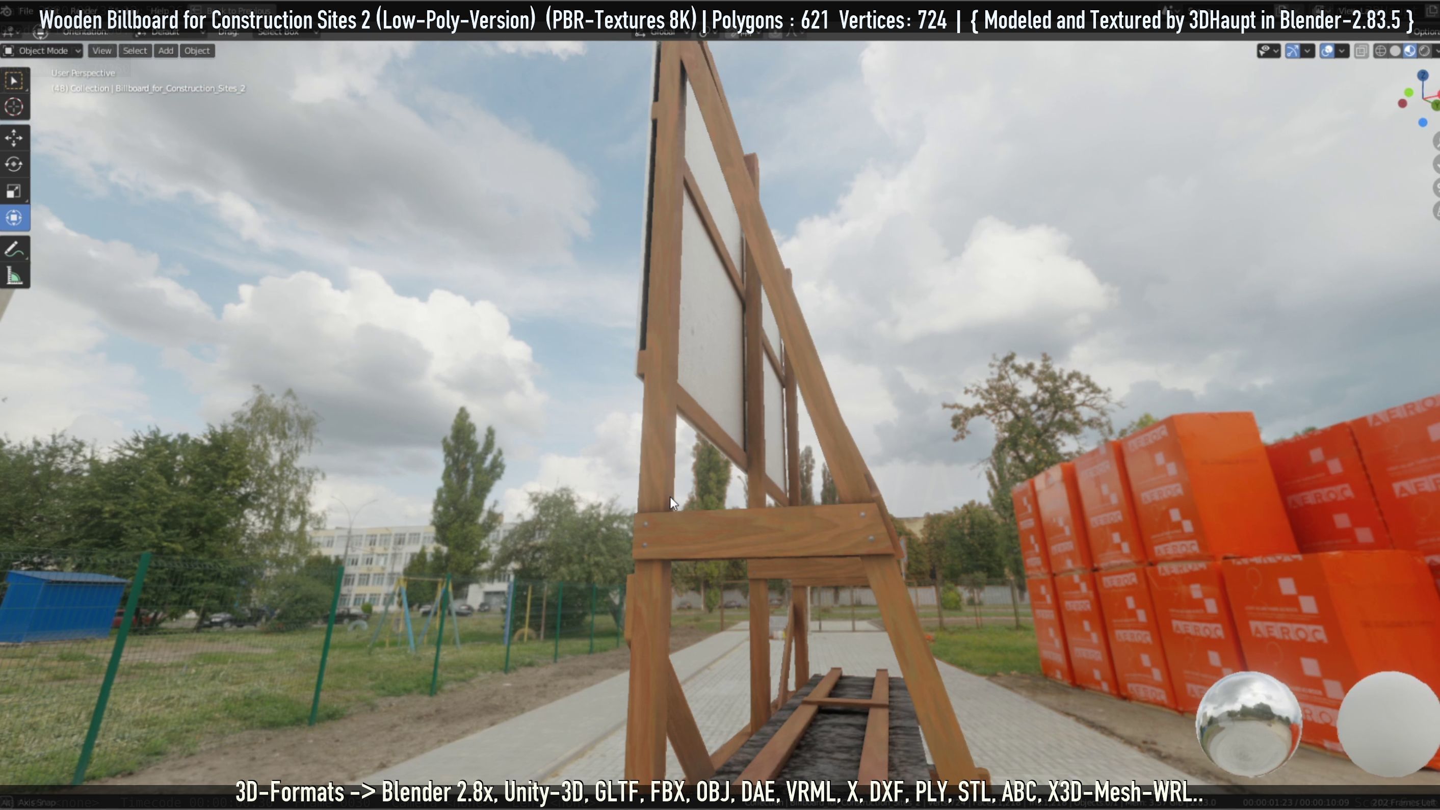 Wooden Billboard For Construction Sites 2 Low-poly 3D model_84