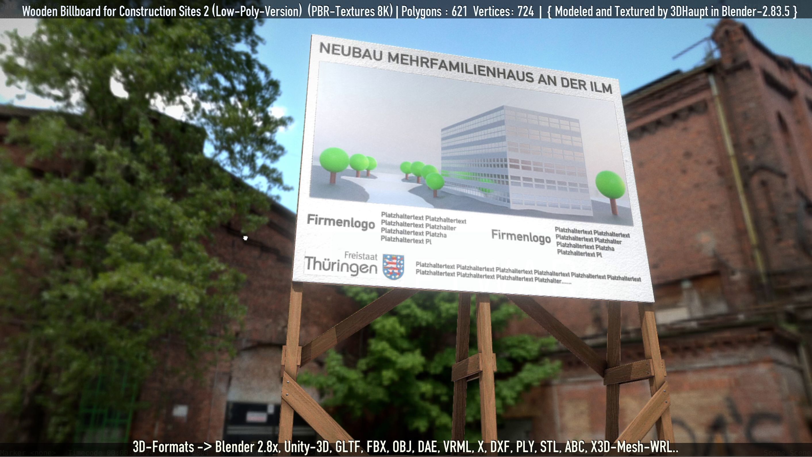 Wooden Billboard For Construction Sites 2 Low-poly 3D model_25