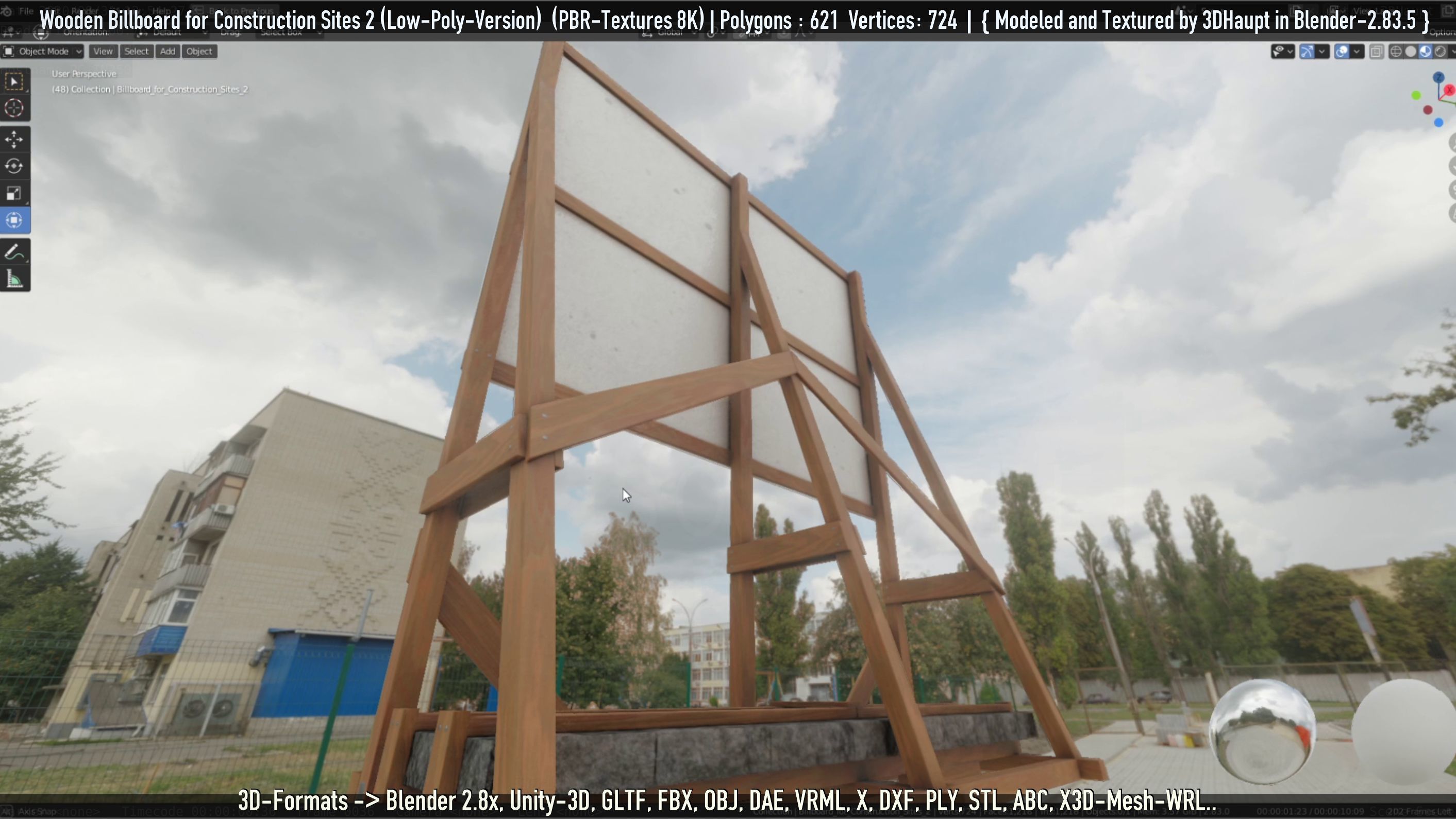 Wooden Billboard For Construction Sites 2 Low-poly 3D model_43