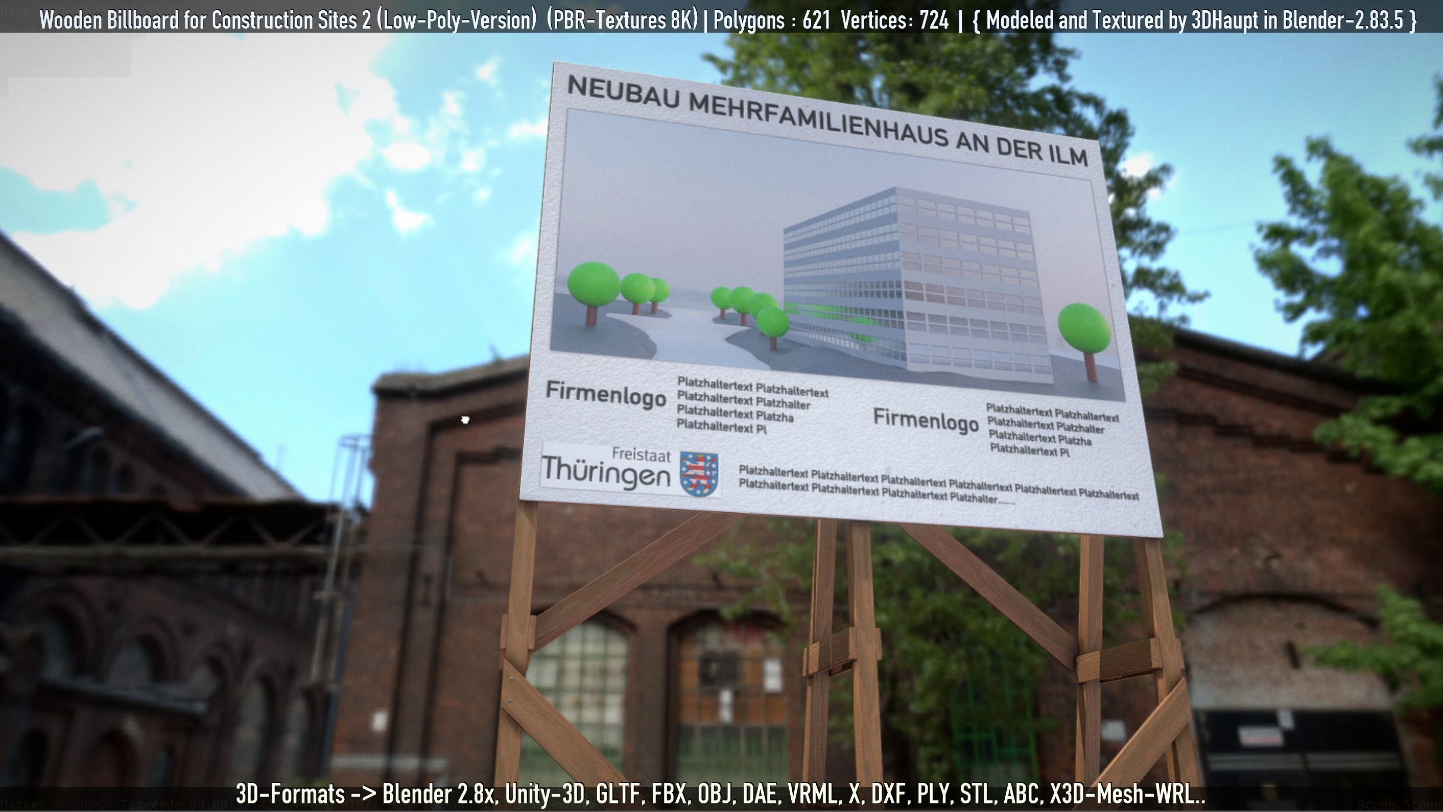 Wooden Billboard For Construction Sites 2 Low-poly 3D model_24