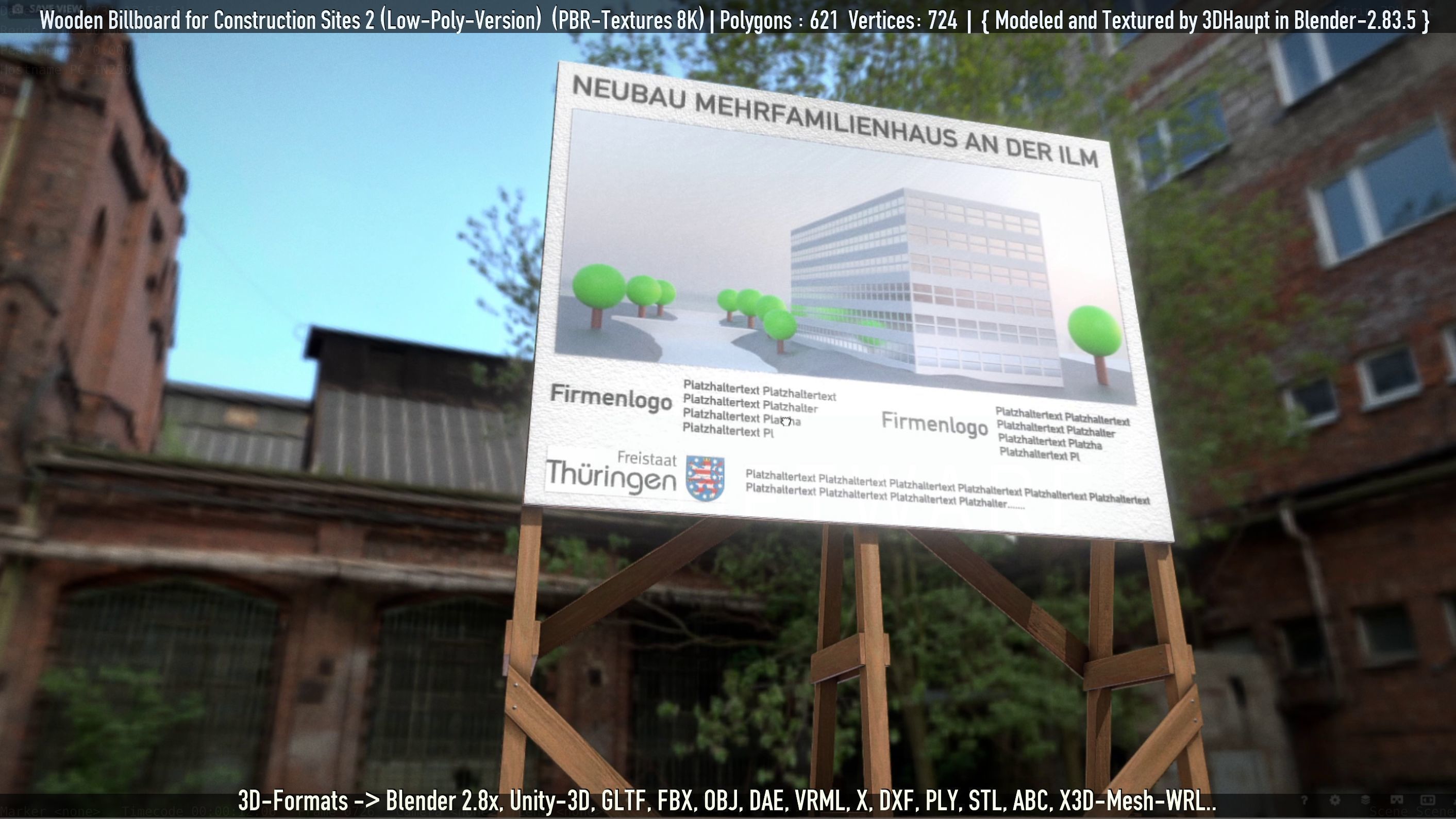 Wooden Billboard For Construction Sites 2 Low-poly 3D model_23