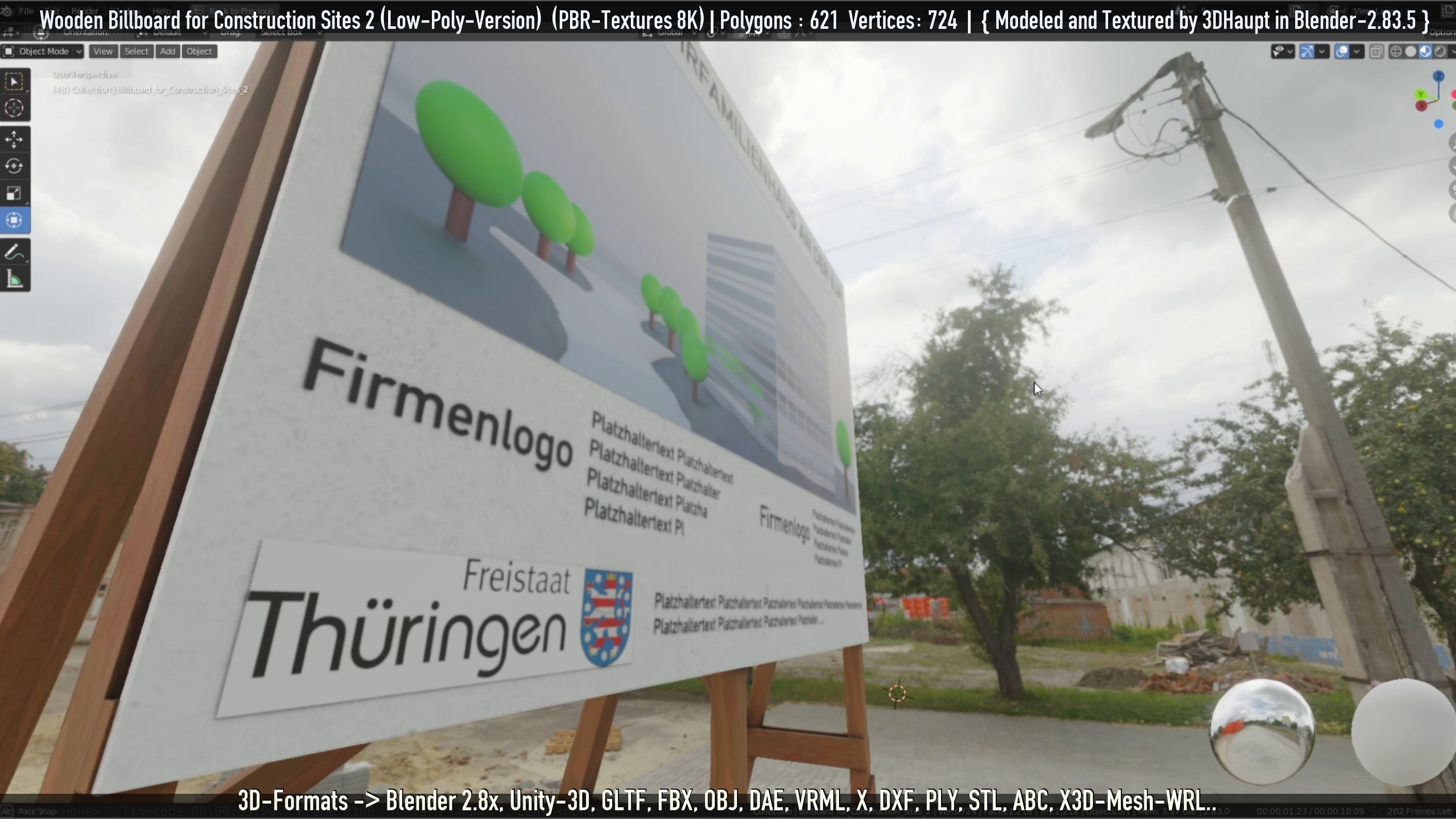 Wooden Billboard For Construction Sites 2 Low-poly 3D model_69