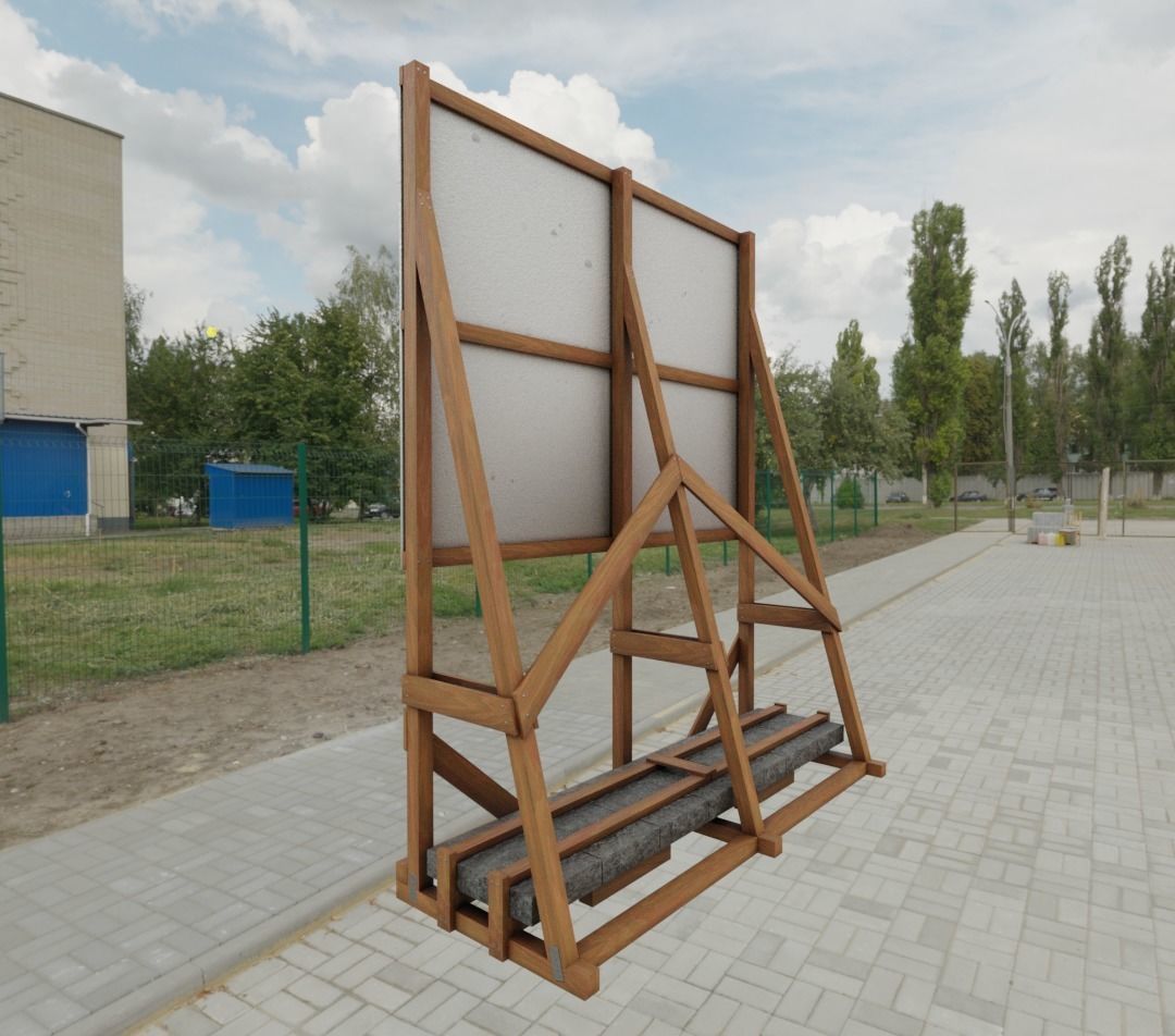 Wooden Billboard For Construction Sites 2 Low-poly 3D model_3