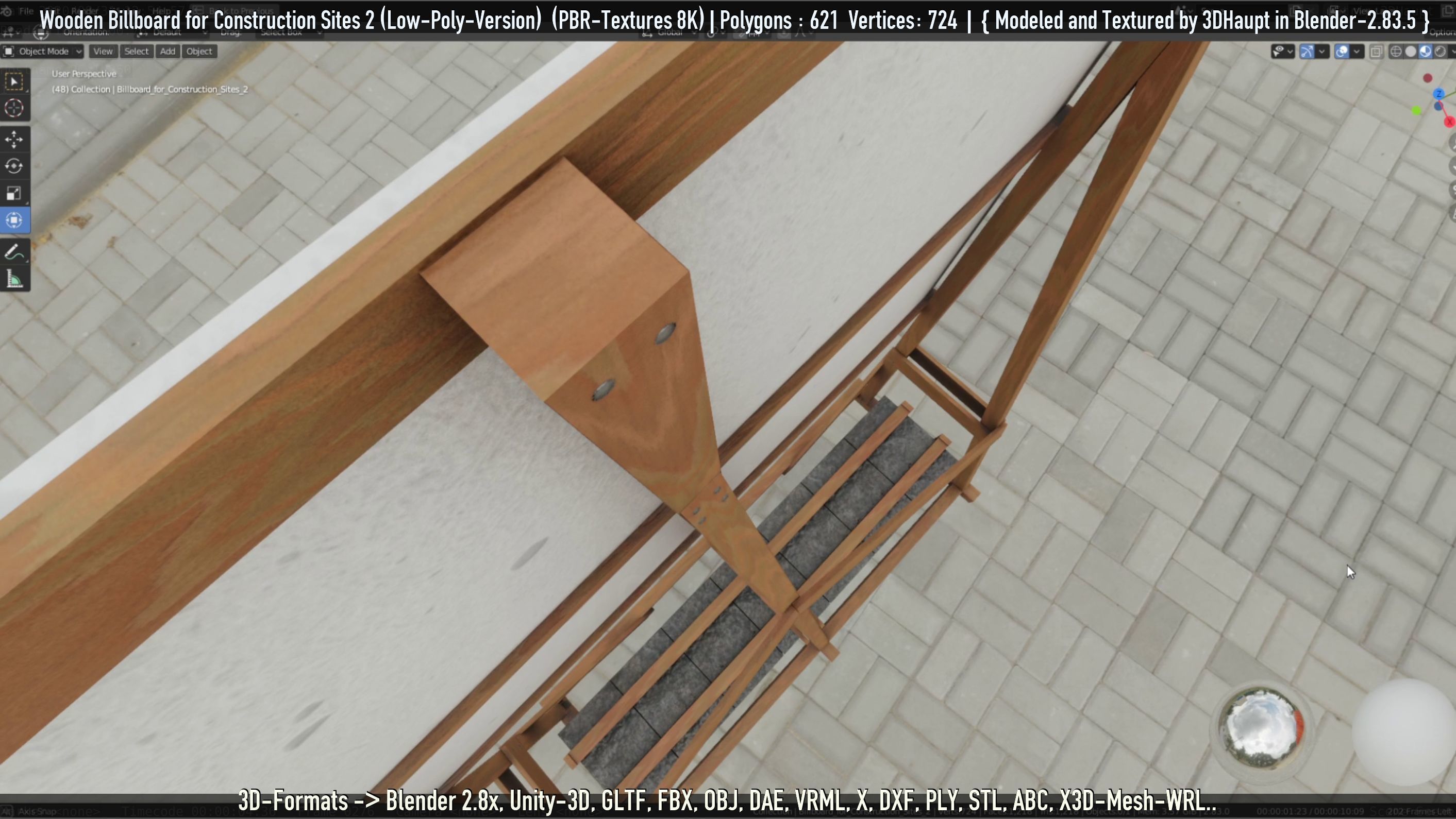 Wooden Billboard For Construction Sites 2 Low-poly 3D model_82