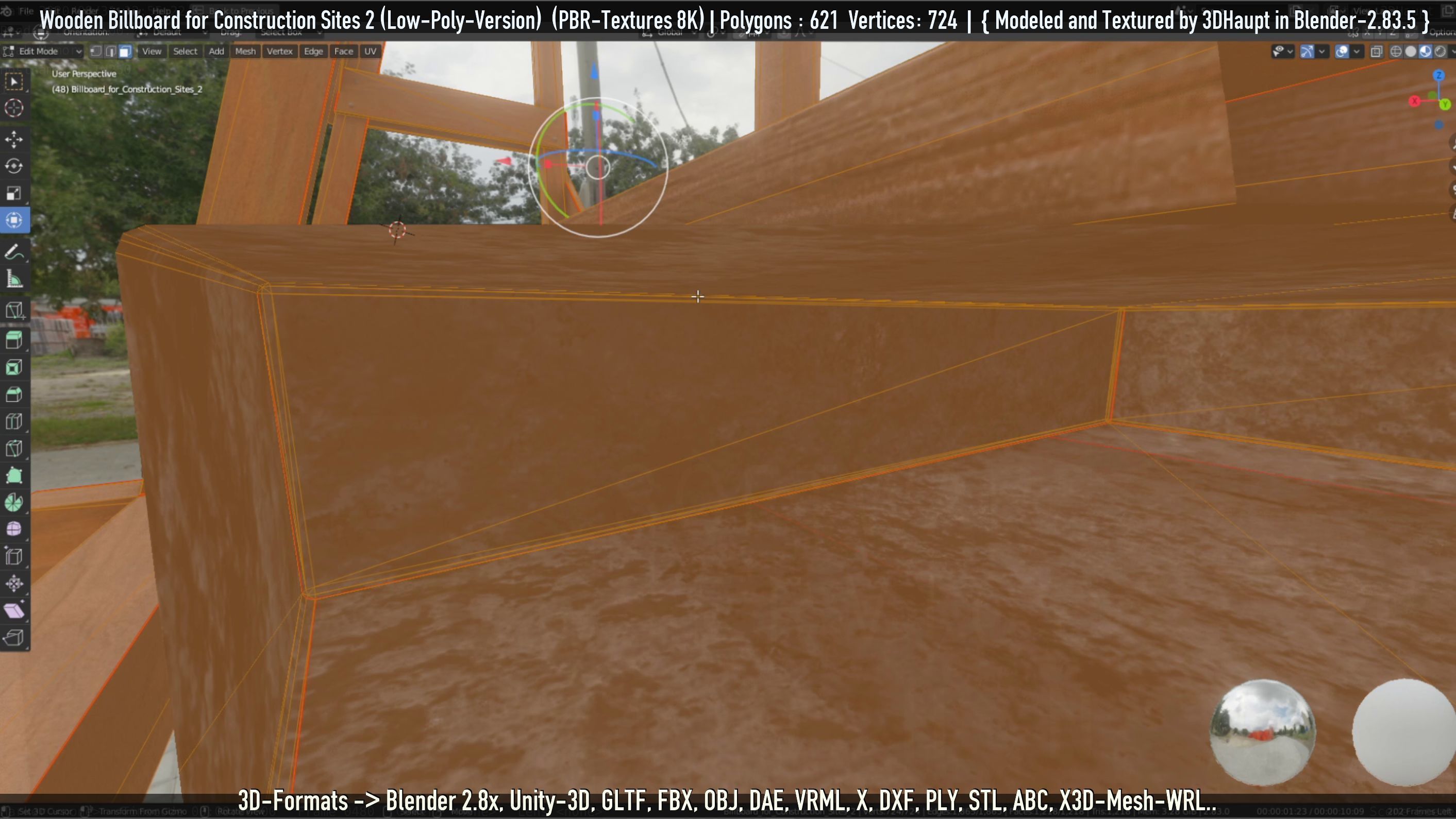 Wooden Billboard For Construction Sites 2 Low-poly 3D model_9