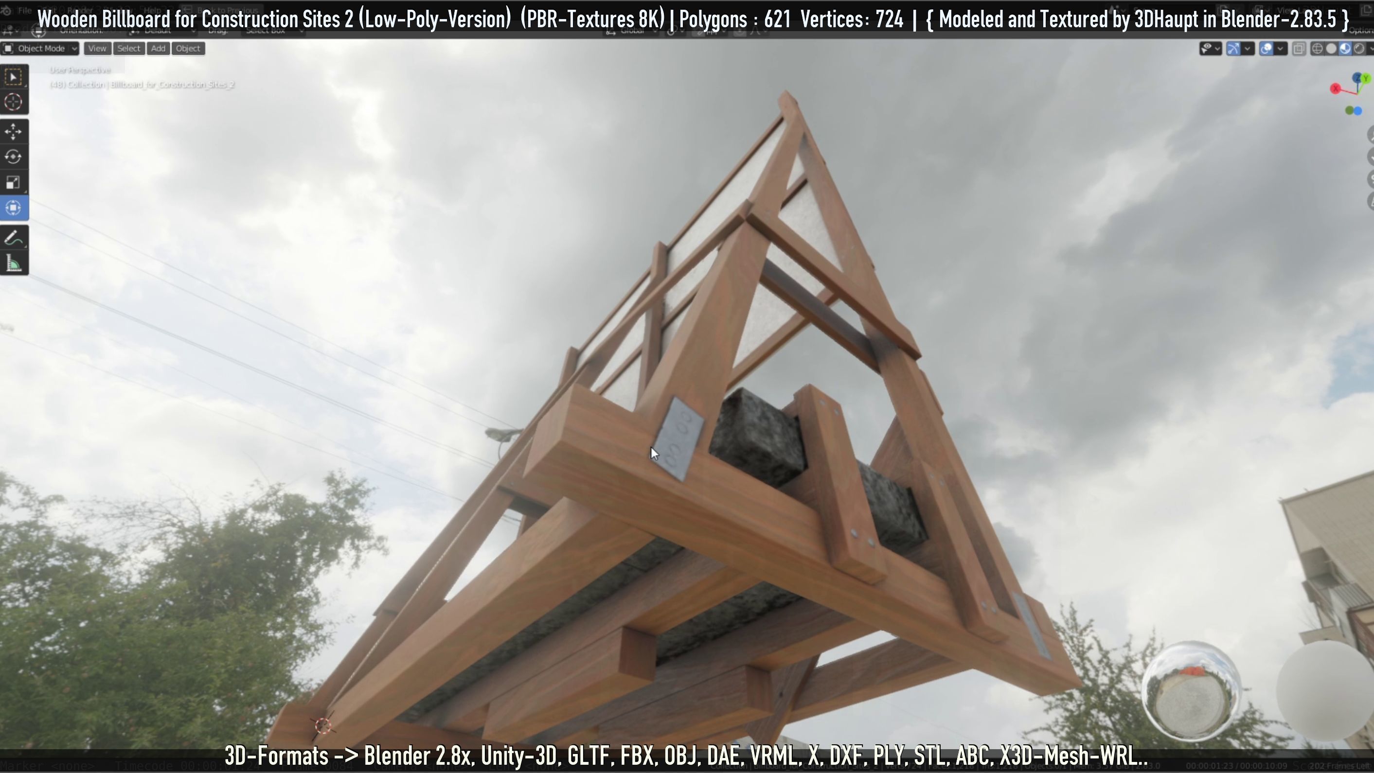 Wooden Billboard For Construction Sites 2 Low-poly 3D model_8