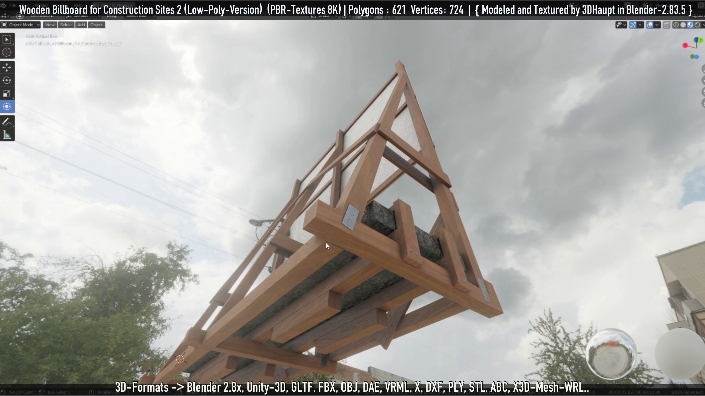 Wooden Billboard For Construction Sites 2 Low-poly 3D model_103