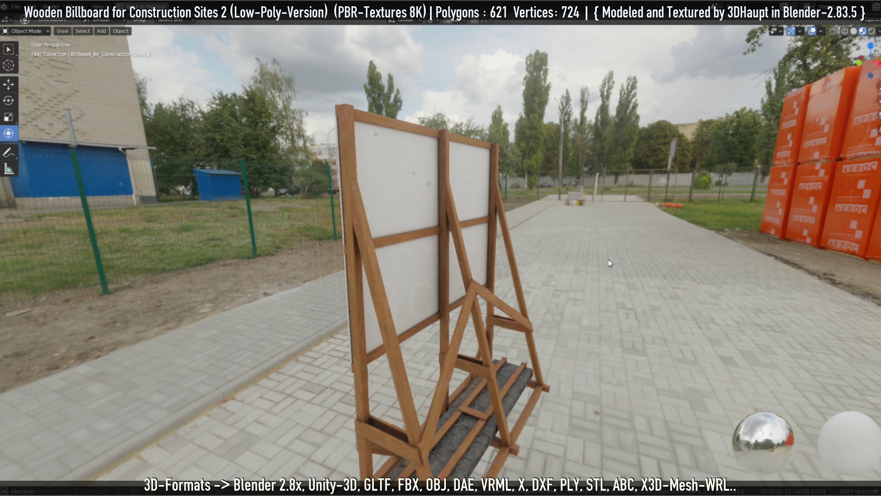 Wooden Billboard For Construction Sites 2 Low-poly 3D model_86