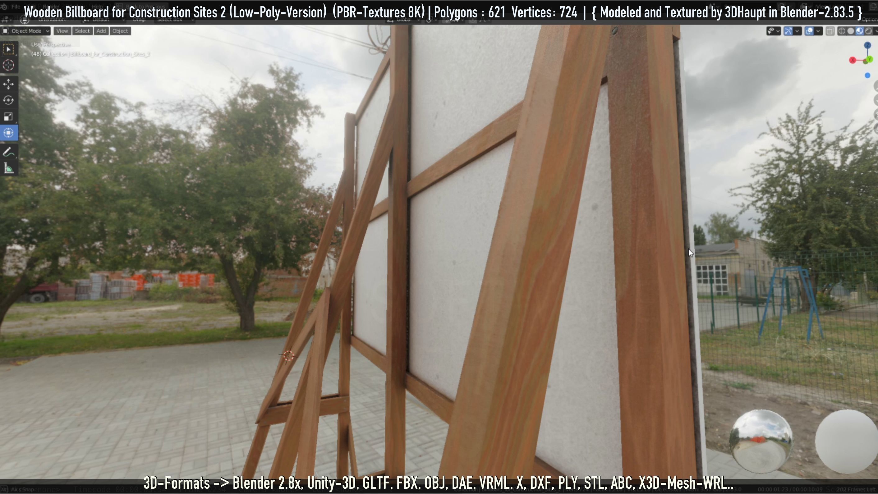 Wooden Billboard For Construction Sites 2 Low-poly 3D model_55