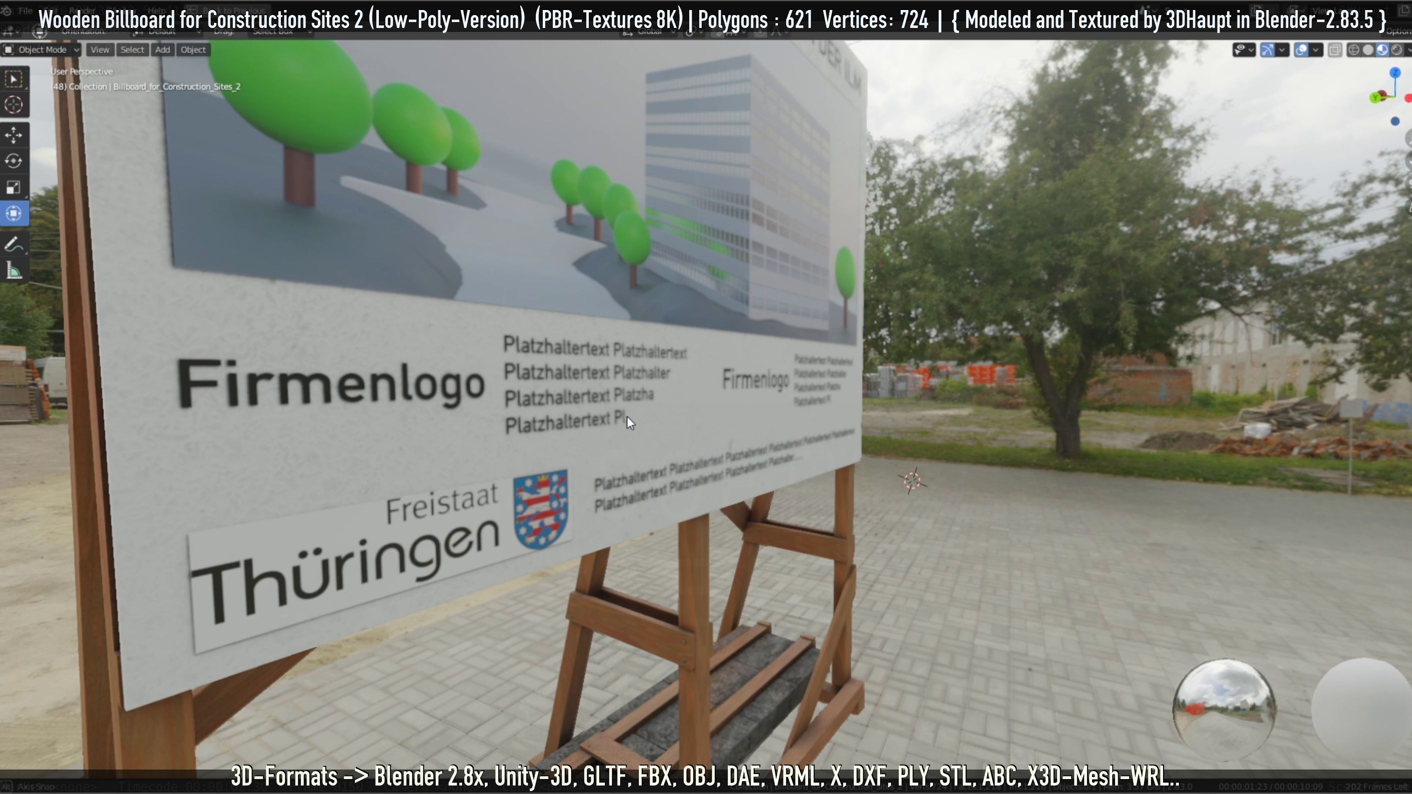 Wooden Billboard For Construction Sites 2 Low-poly 3D model_62