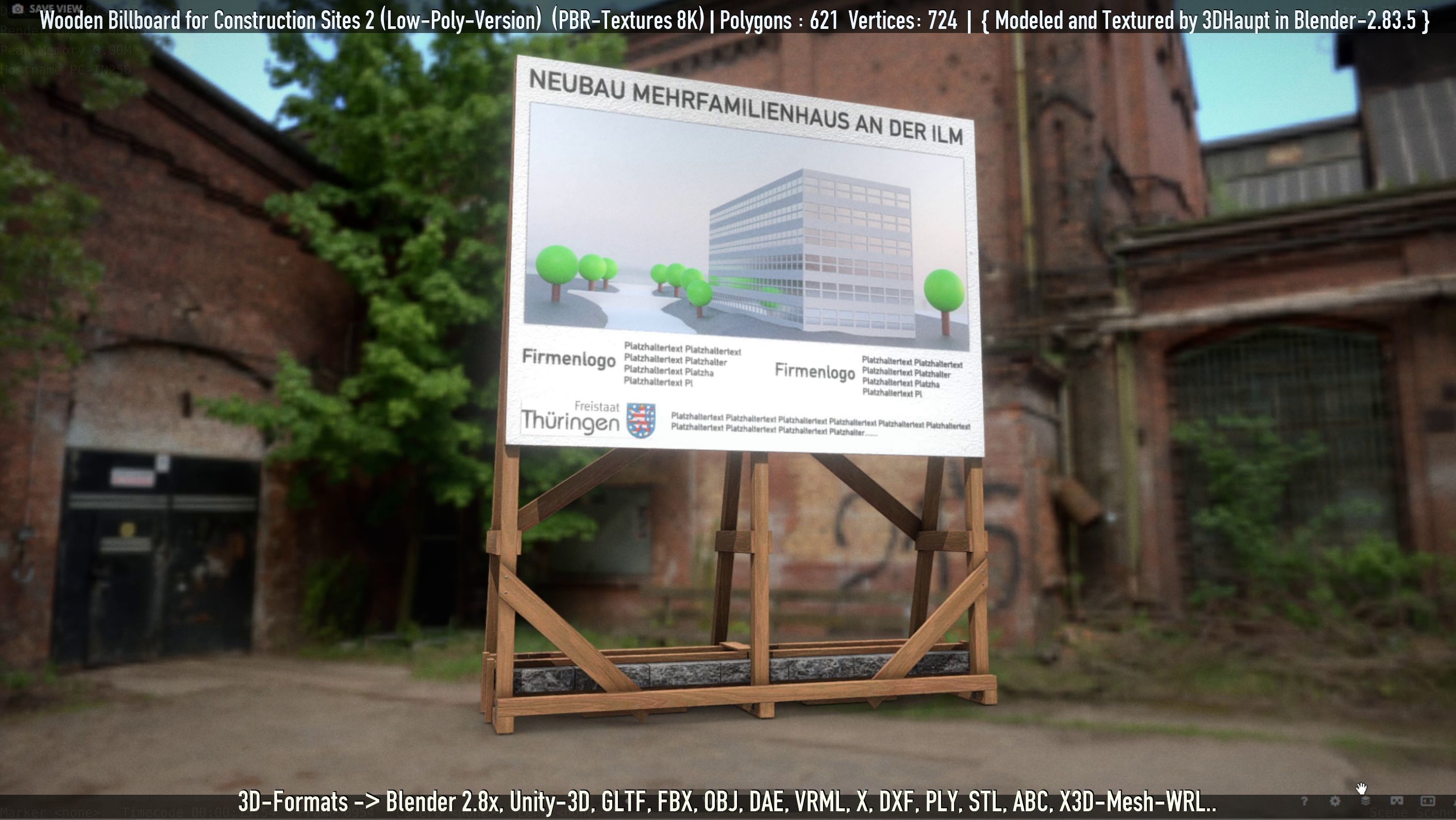 Wooden Billboard For Construction Sites 2 Low-poly 3D model_34