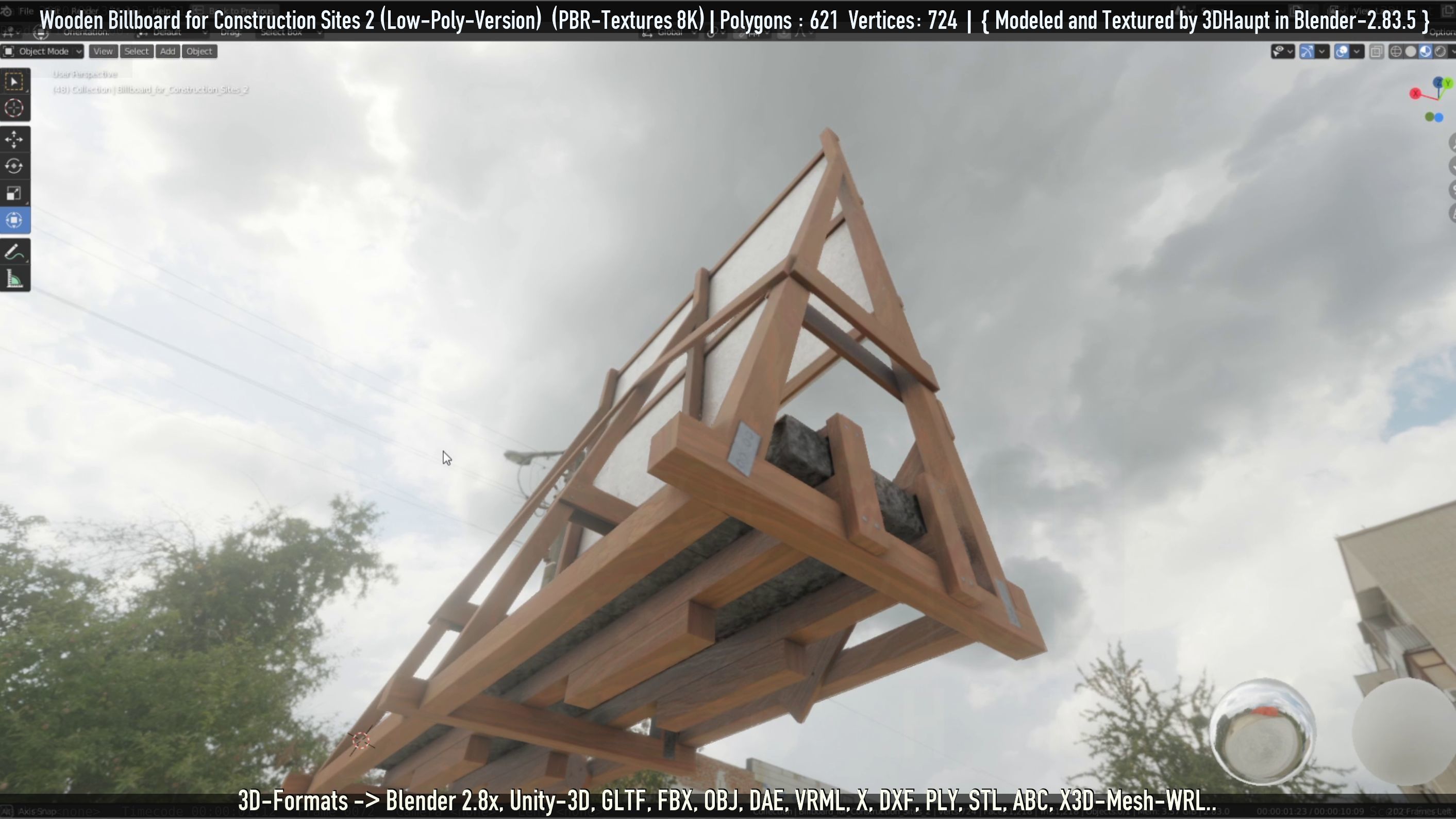 Wooden Billboard For Construction Sites 2 Low-poly 3D model_102